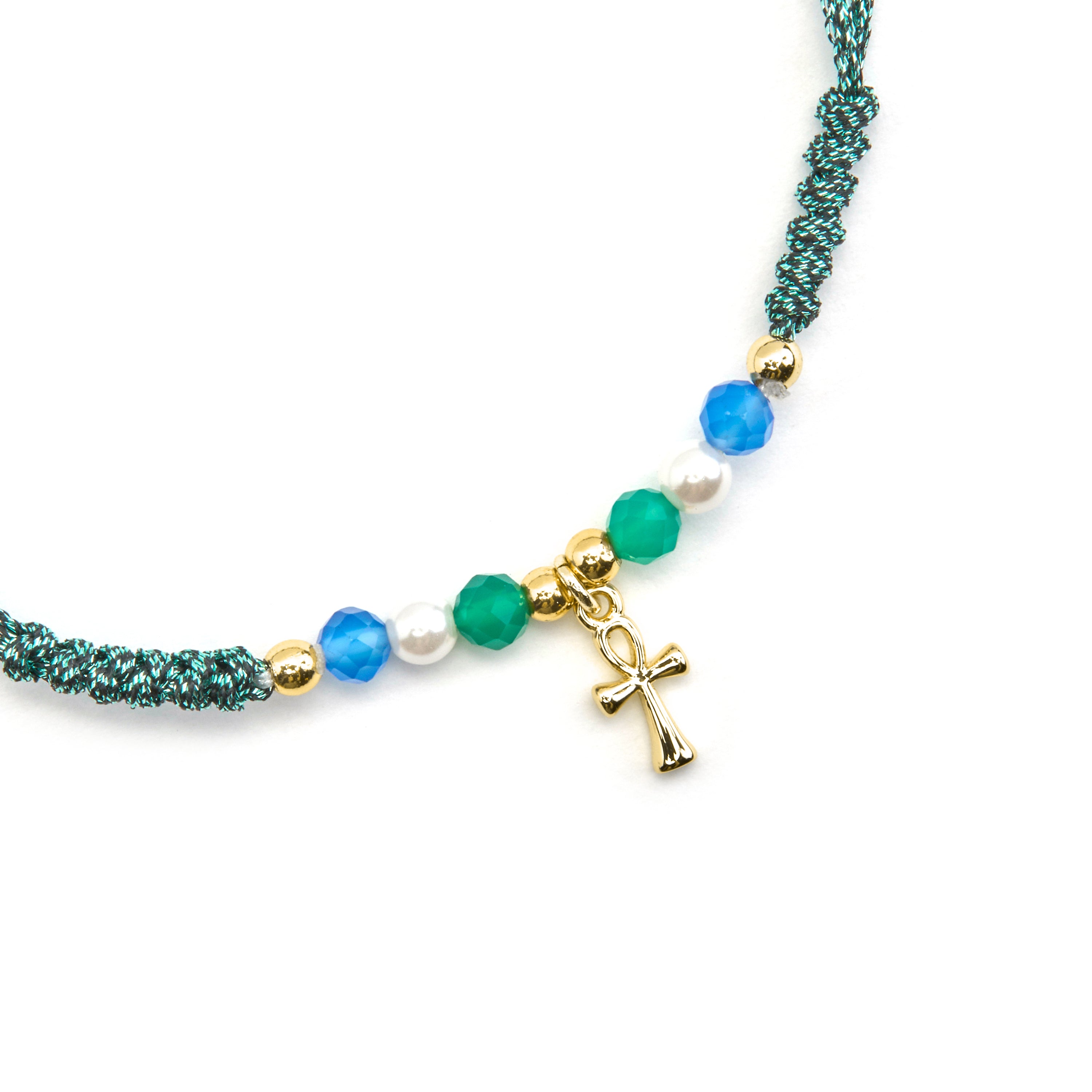 Pulsera de Plata de Ley 925 y Cristal Azul Oscuro acabado oro 18k - Kalau