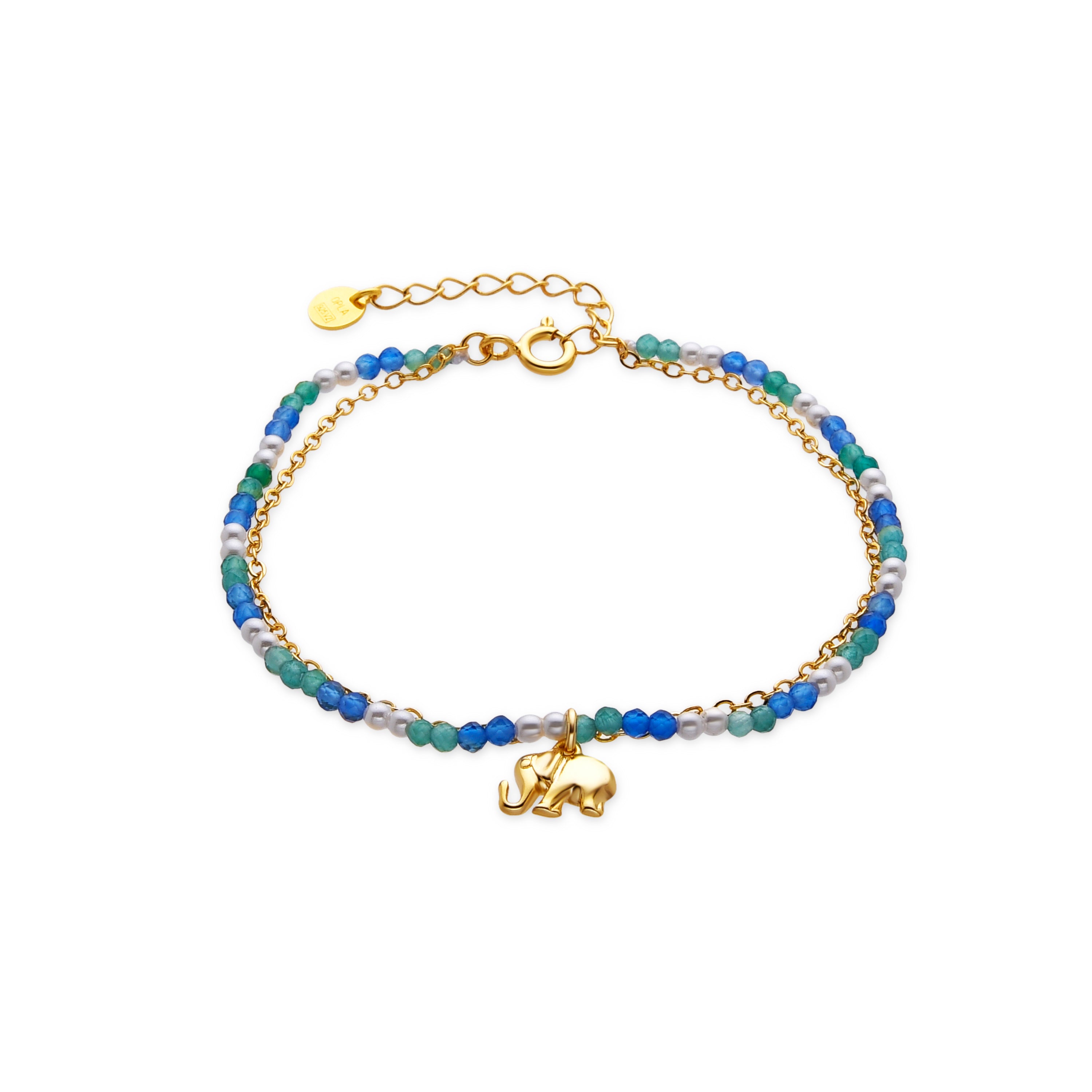 Pulseira de Prata de Lei 925 e Cristal Azul Escuro com acabamento em ouro 18k - Dirhum