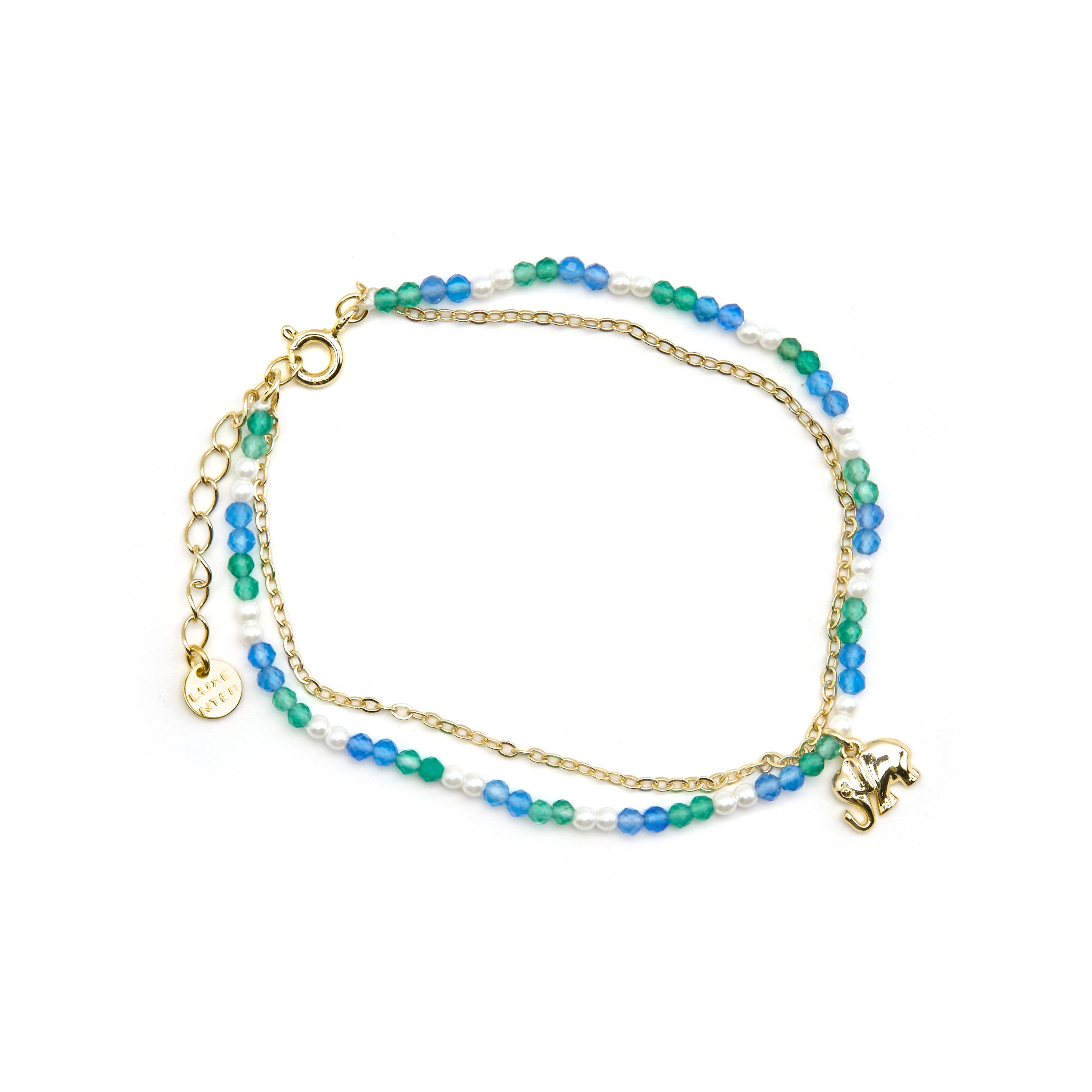 Pulseira de Prata de Lei 925 e Cristal Azul Escuro com acabamento em ouro 18k - Dirhum