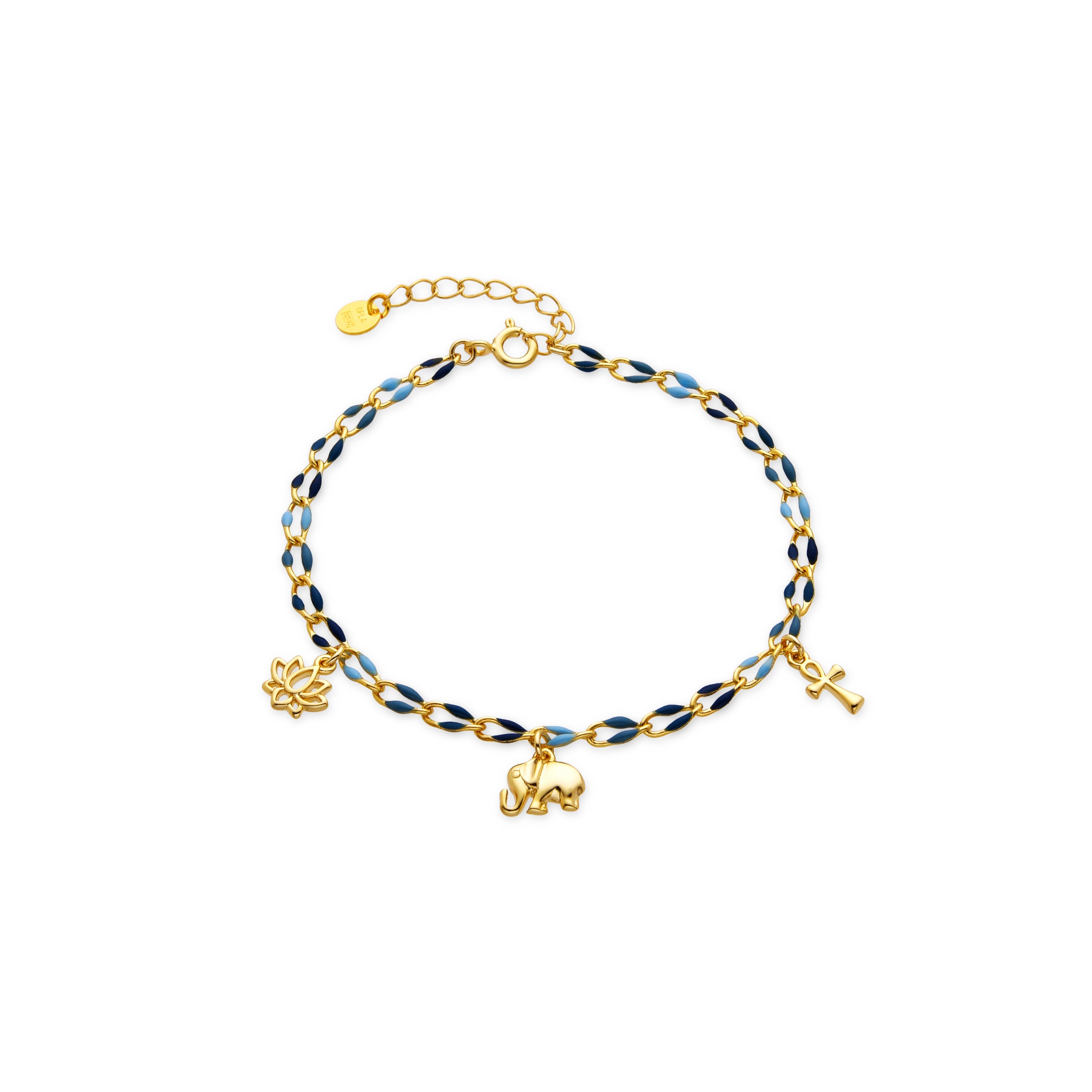 Pulseira de Prata de Lei 925 e Lacado Azul com acabamento em ouro 18k - Shione