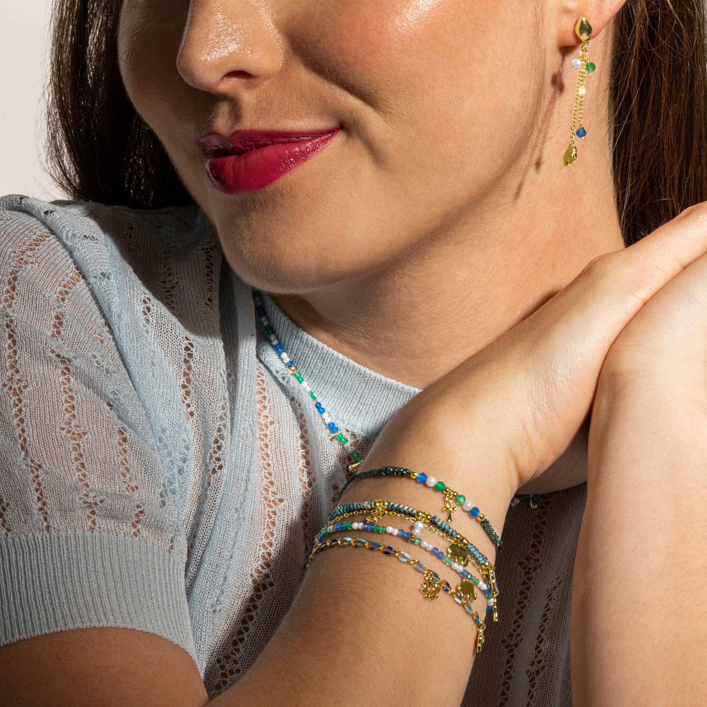 Bracciale in Argento Sterling 925 e Laccato Blu finitura oro 18k - Shione