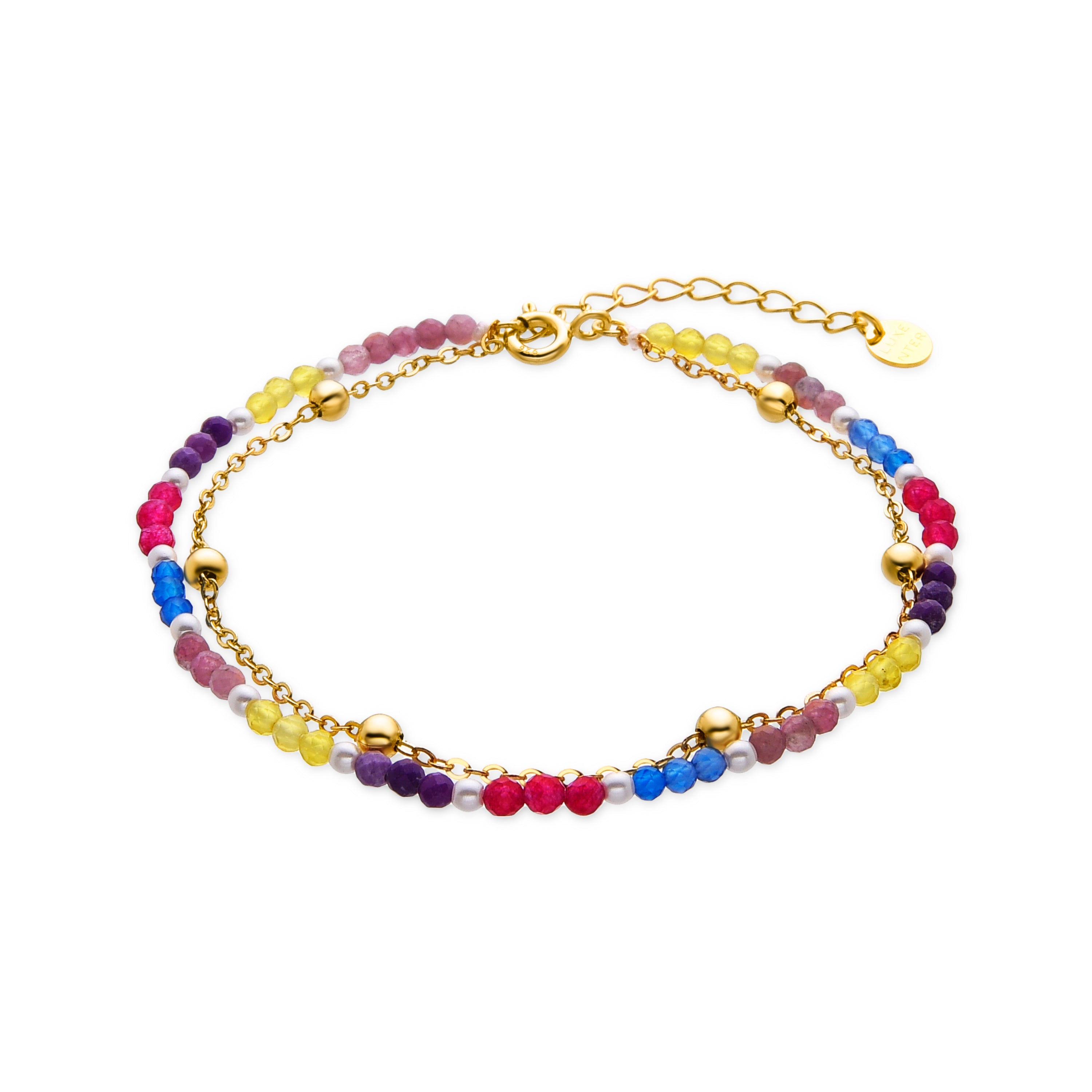 925er Sterlingsilberarmband mit mehrfarbigem Kristall, 18k Goldfinish - Busde