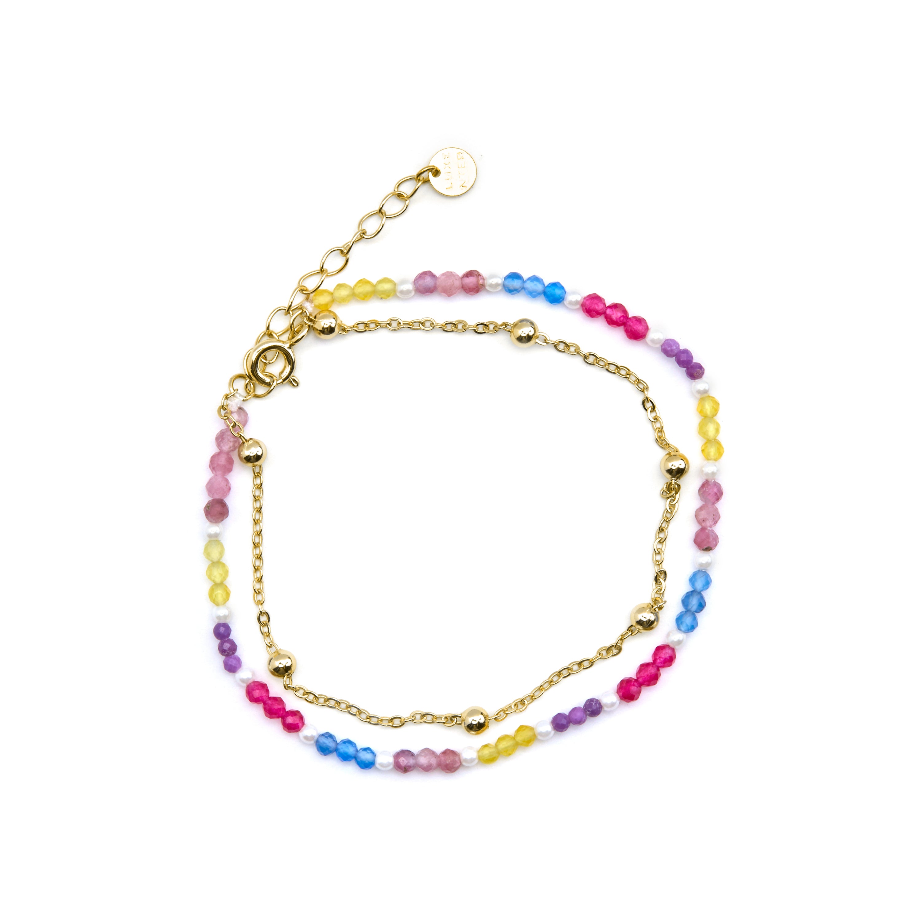 925er Sterlingsilberarmband mit mehrfarbigem Kristall, 18k Goldfinish - Busde