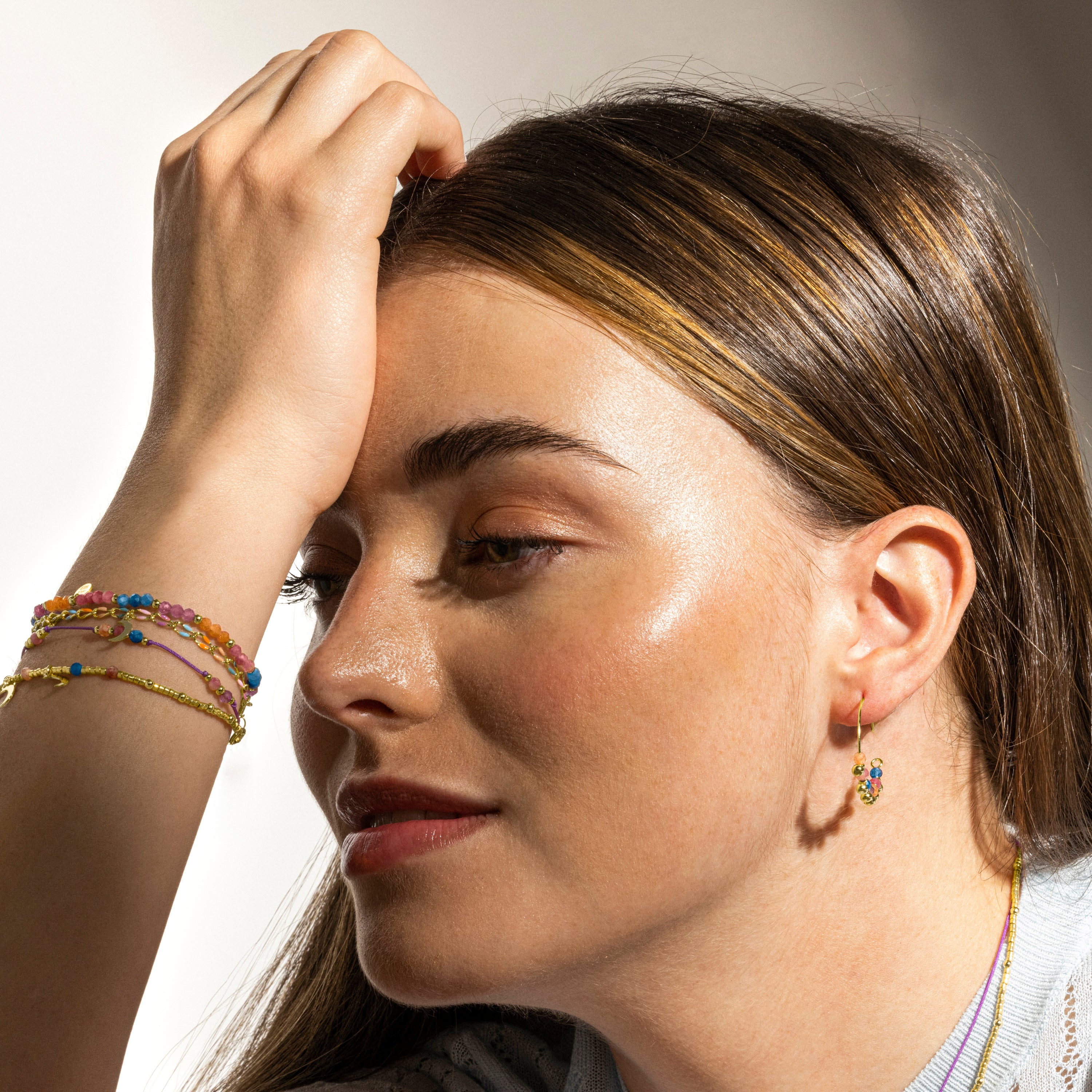 Pulsera de Plata de Ley 925 y Cristal Multicolor acabado oro 18k - Linshu