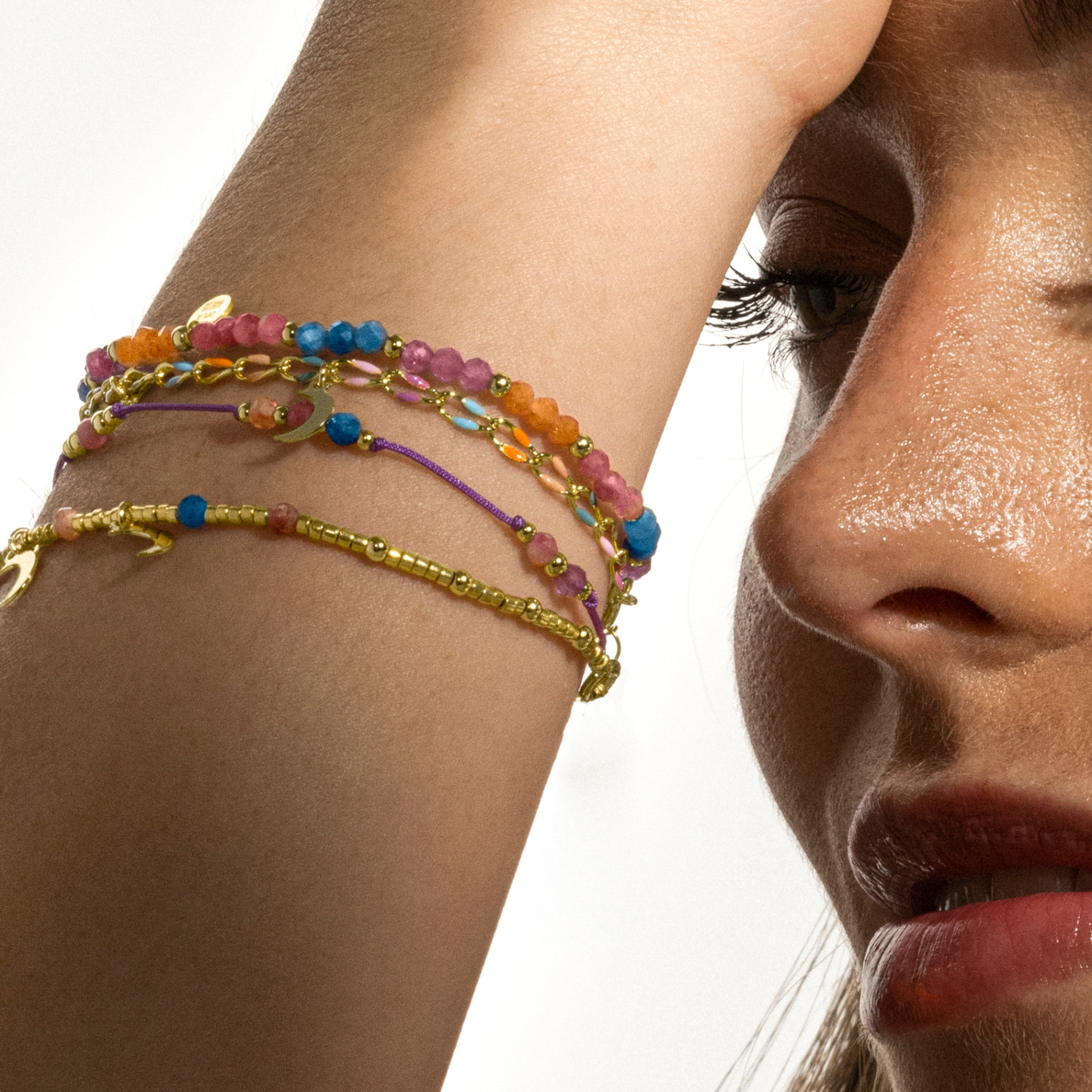 925 Sterling Silver Bracelet with Multicolor Crystal finished in 18k Gold - Linshu