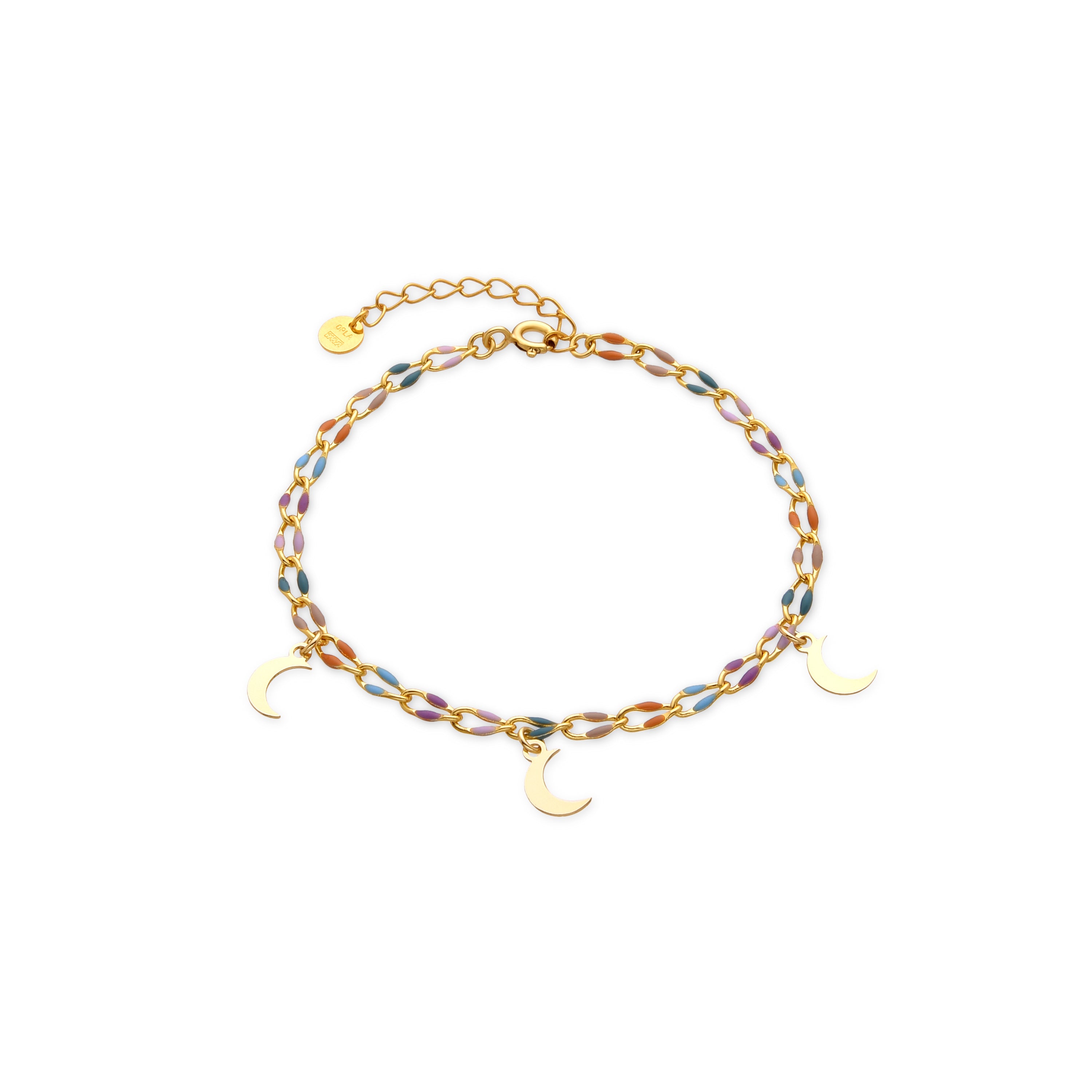 925 Sterling Silver Bracelet with Multicolor Lacquer and 18k Gold Finish - Liesi