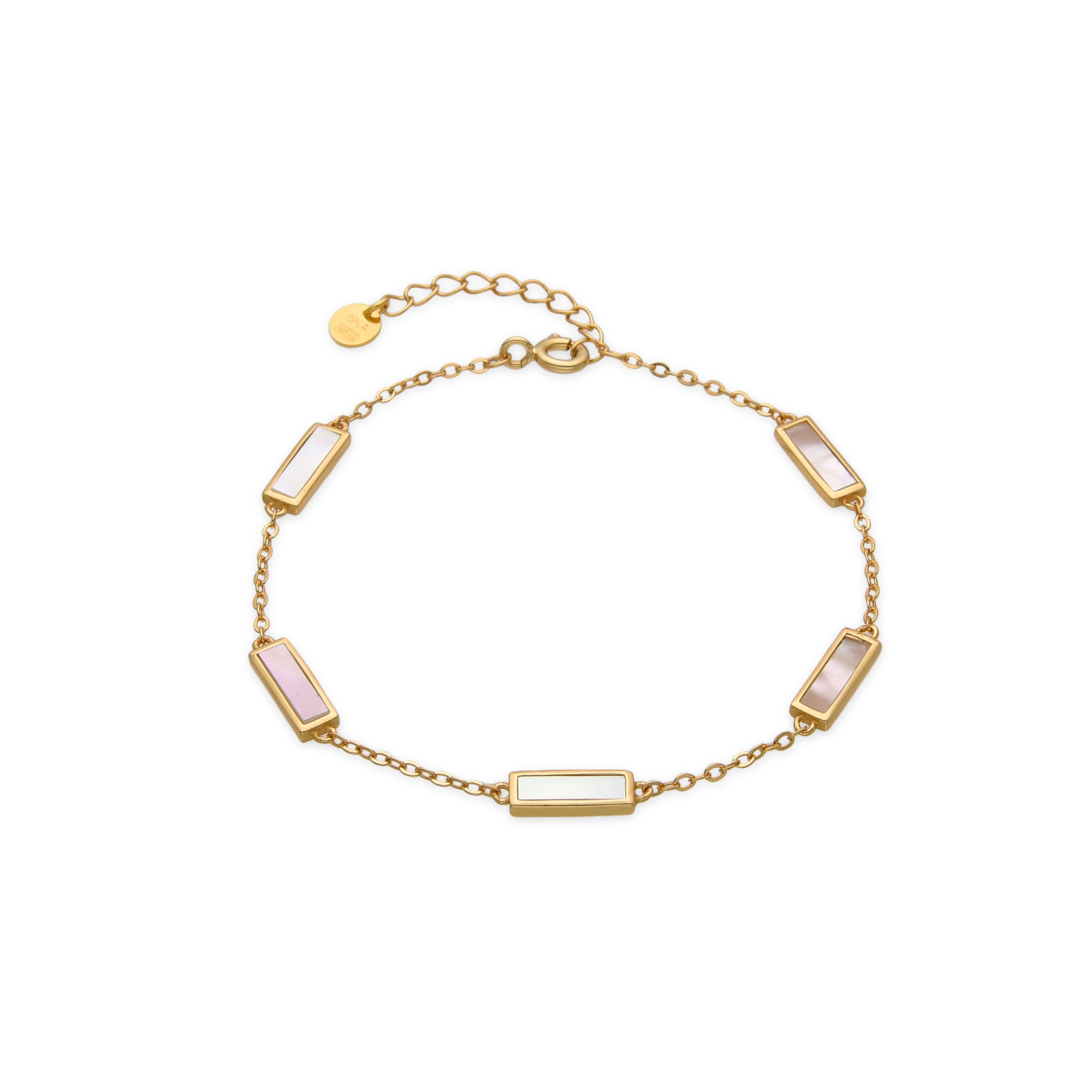 Bracelet en argent sterling 925 et nacre blanche finition or 18k - Limy
