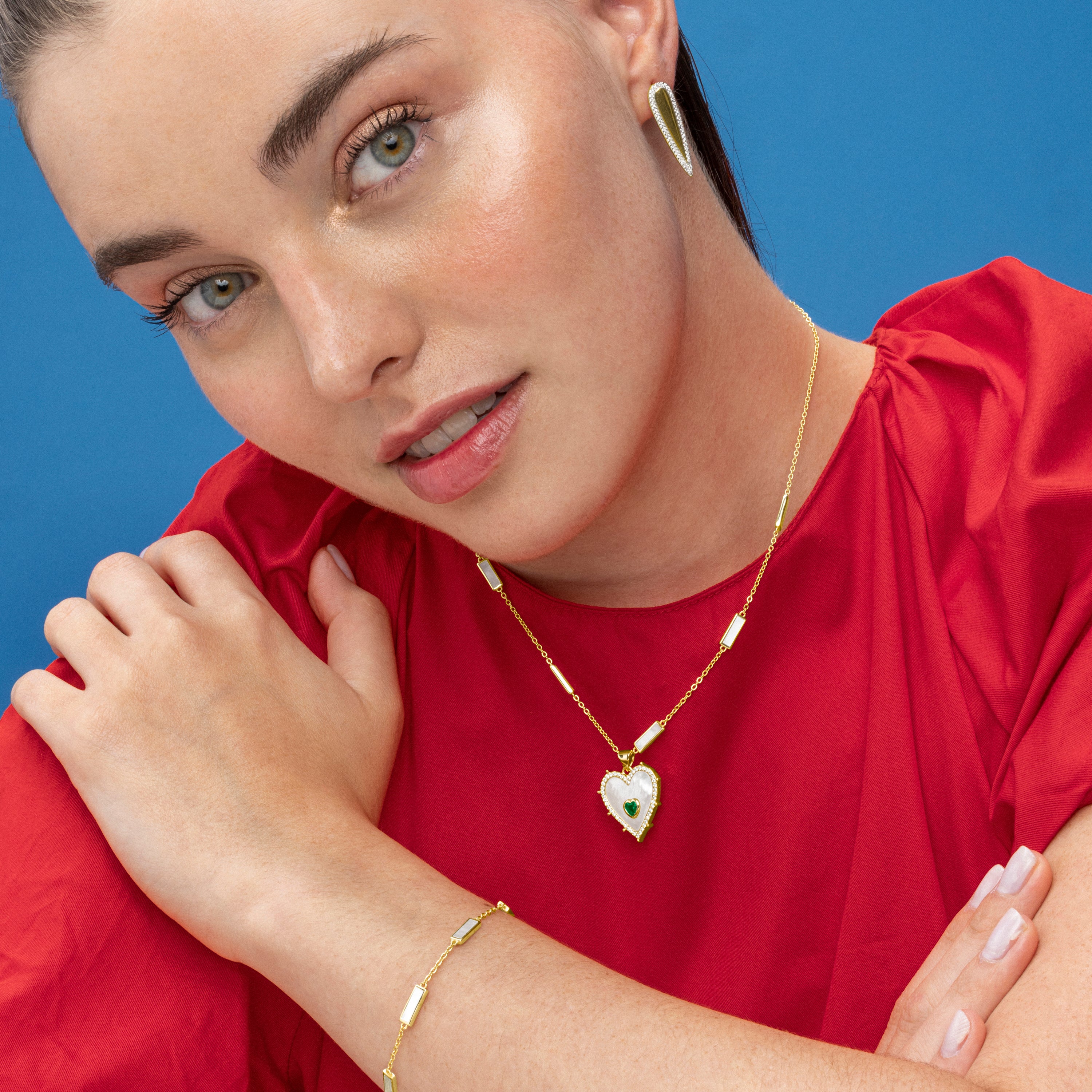 Bracelet en argent sterling 925 et nacre blanche finition or 18k - Limy