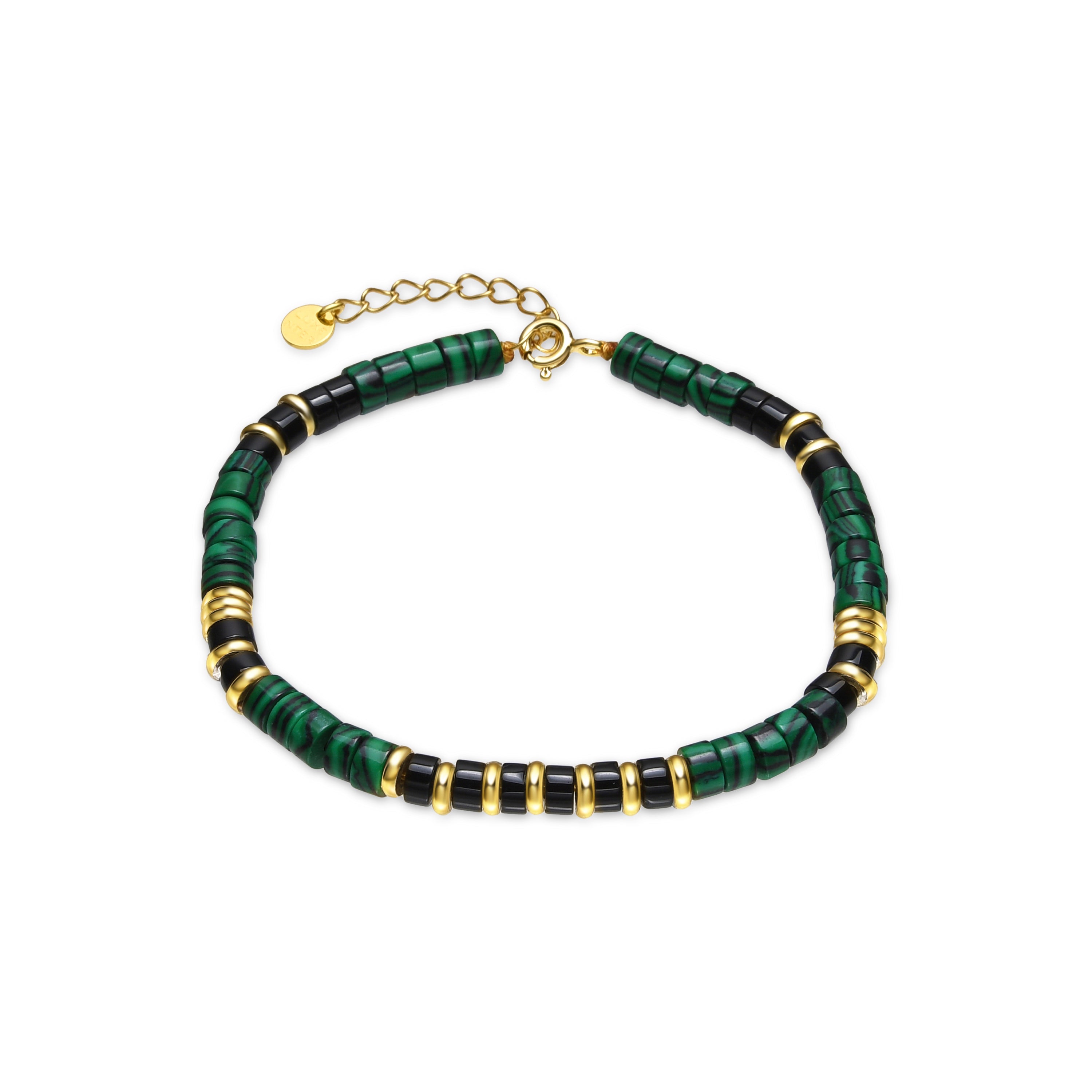 925er Silberarmband mit Malachit und 18k Goldfinish - Ilmina