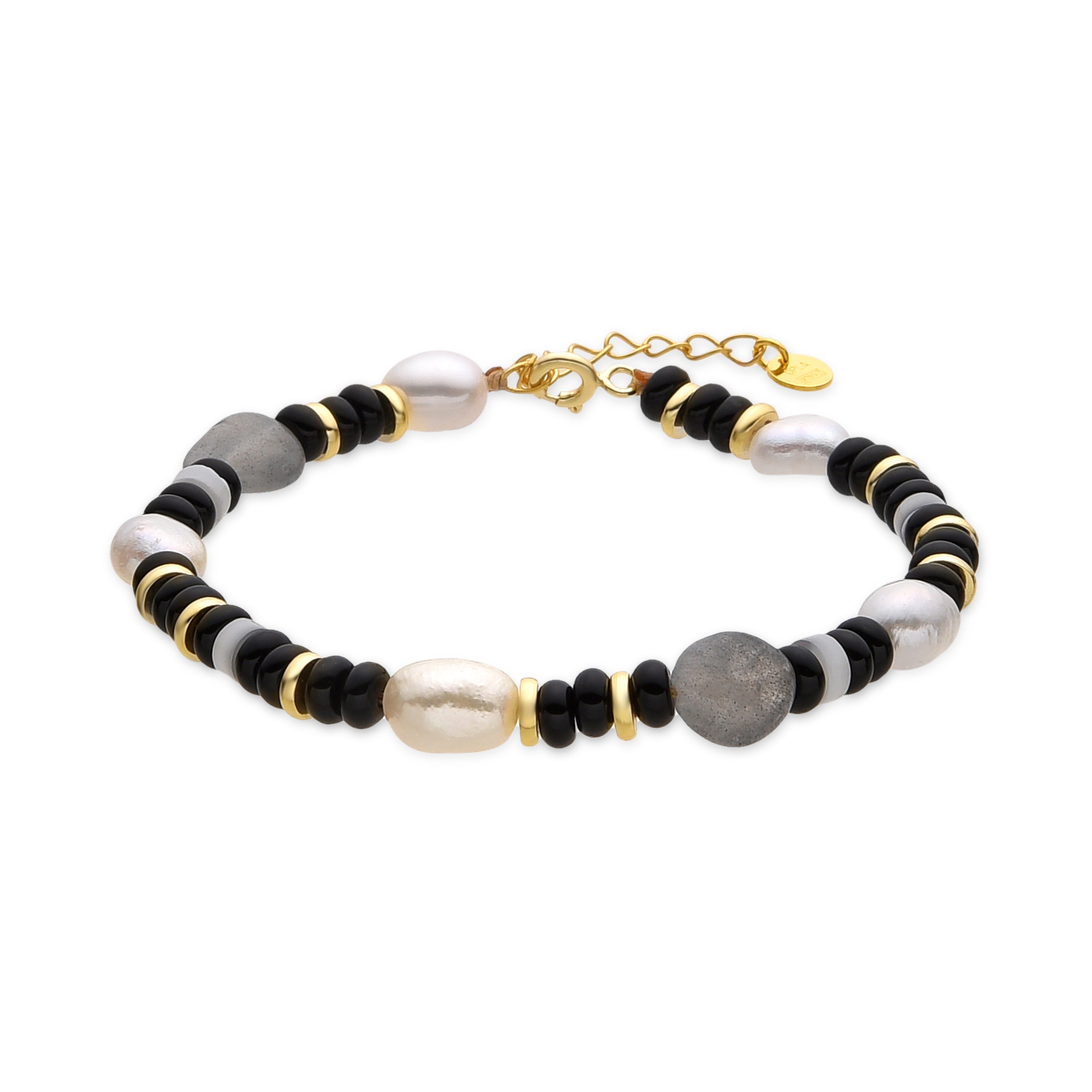 Pulsera de Plata de Ley 925 y Onix acabado oro 18k - Nanys