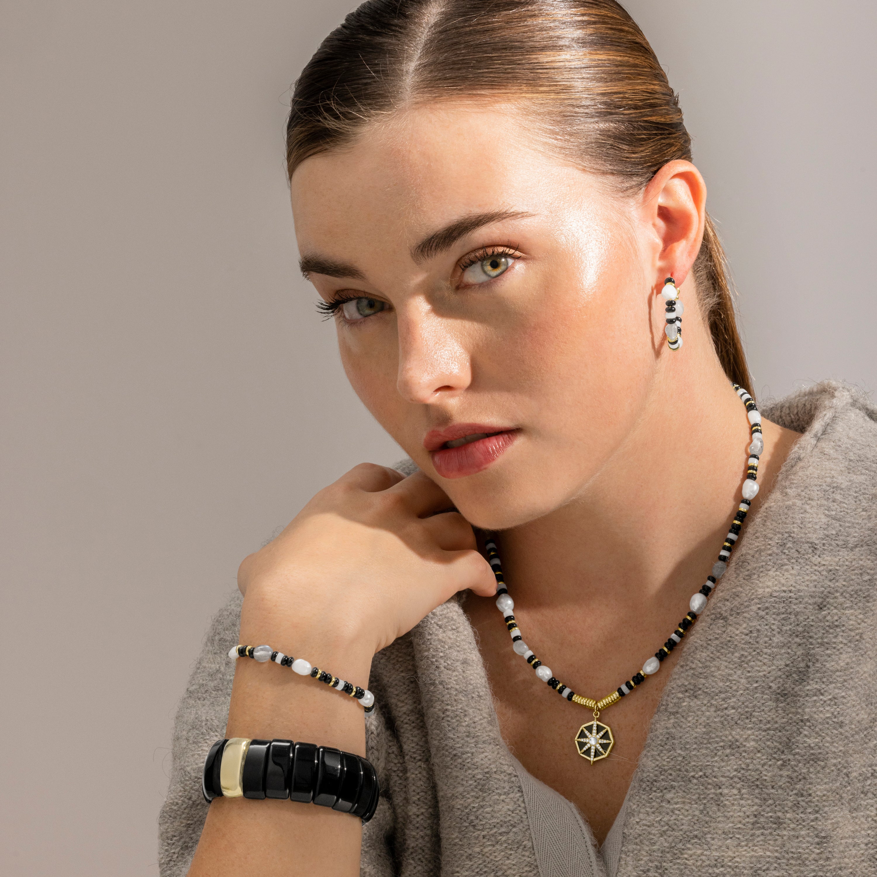 Bracelet en argent sterling 925 et onyx finition or 18k - Nanys