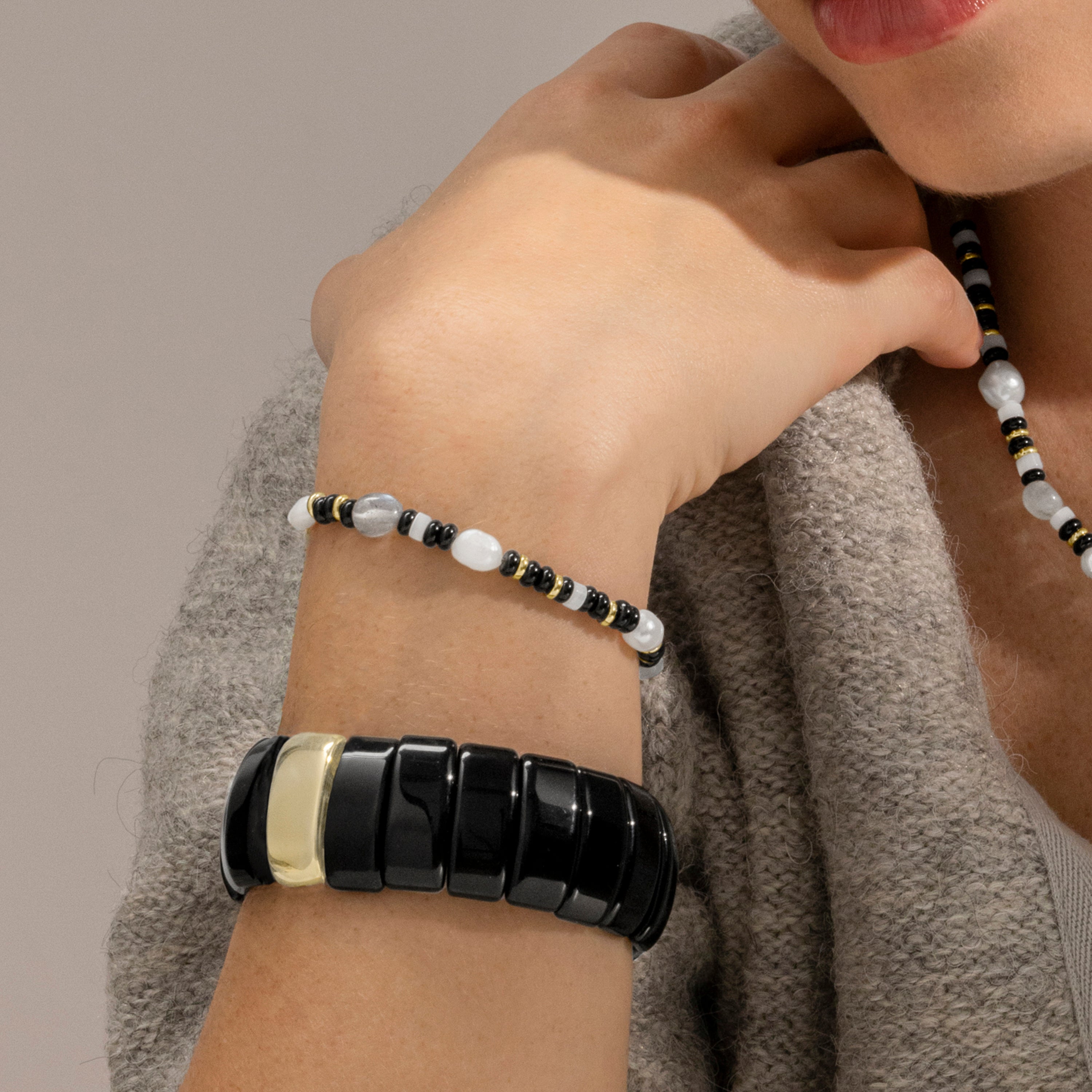 Bracelet en argent sterling 925 et onyx finition or 18k - Nanys