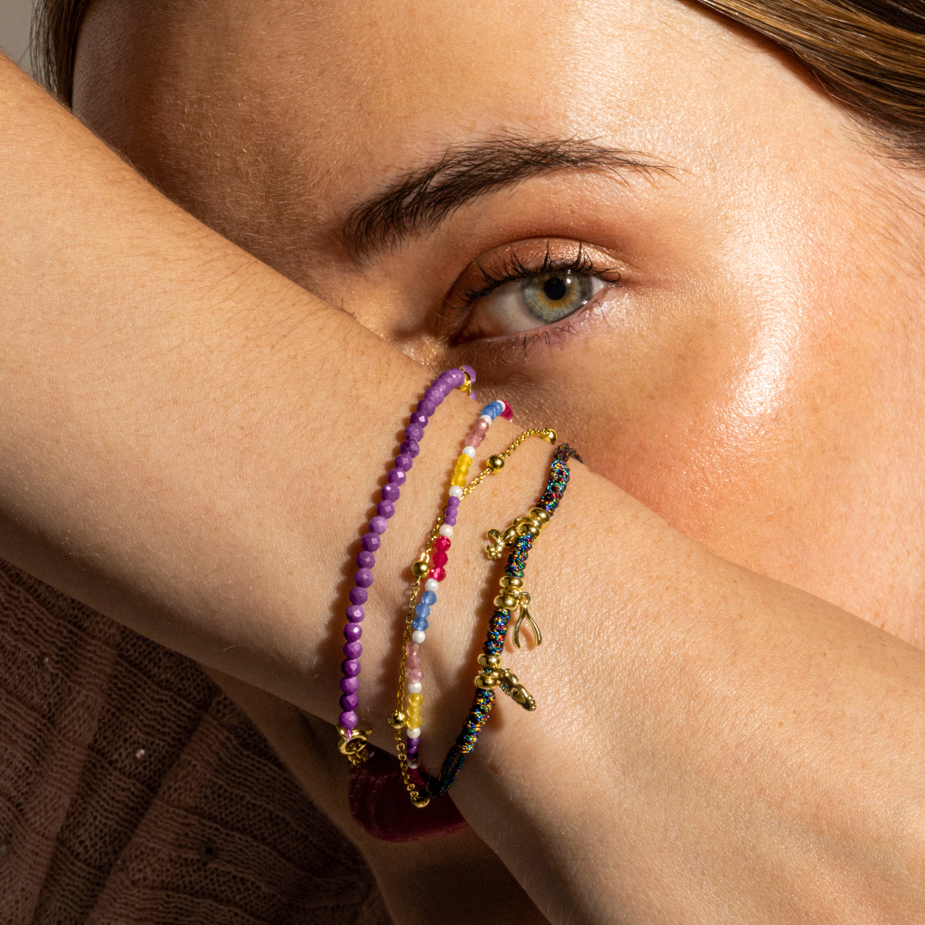 925 Sterling Silver Bracelet with Purple Crystal finished in 18k Gold - Riccus