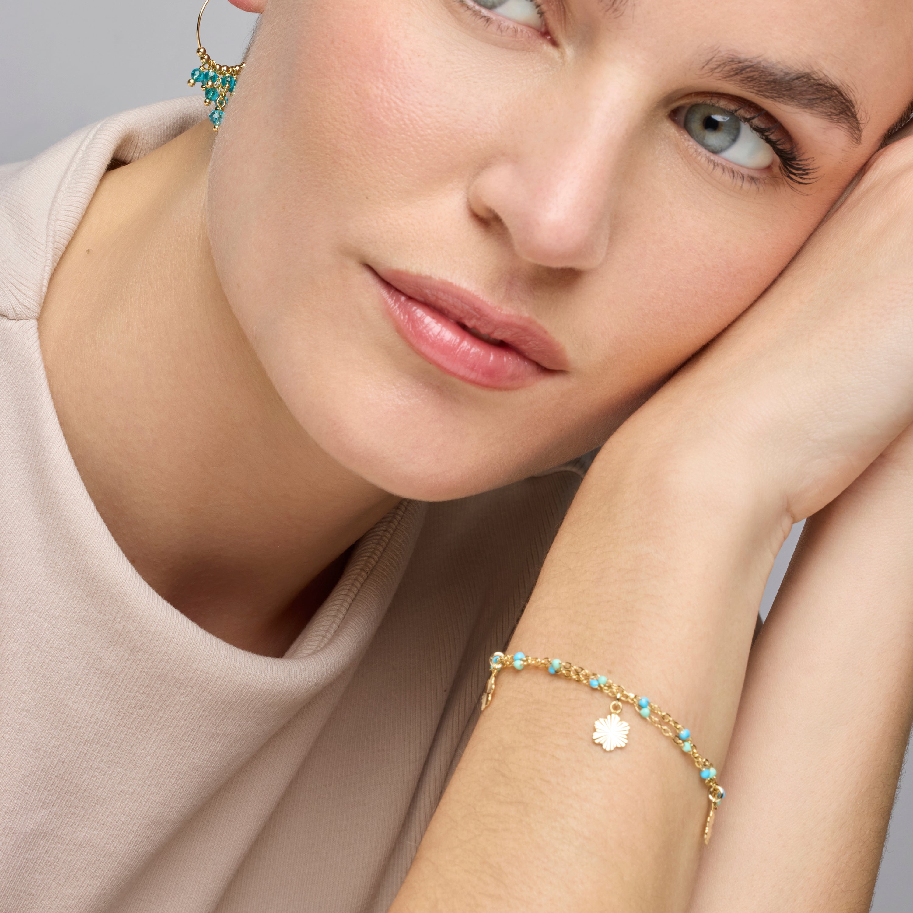 Pulseira de Prata de Lei 925 e Lacado Azul com acabamento em ouro amarelo de 18k - Lilith