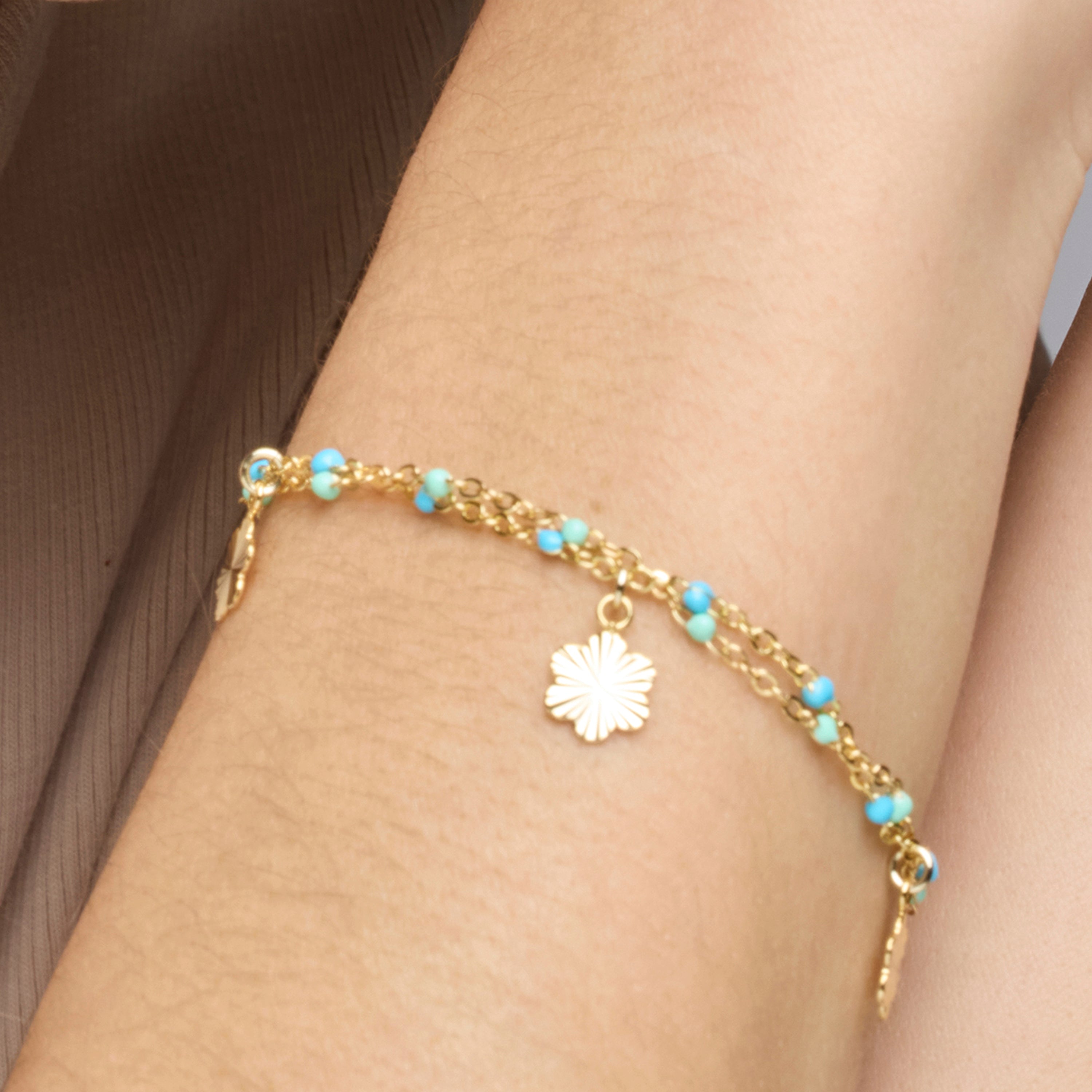 Pulseira de Prata de Lei 925 e Lacado Azul com acabamento em ouro amarelo de 18k - Lilith