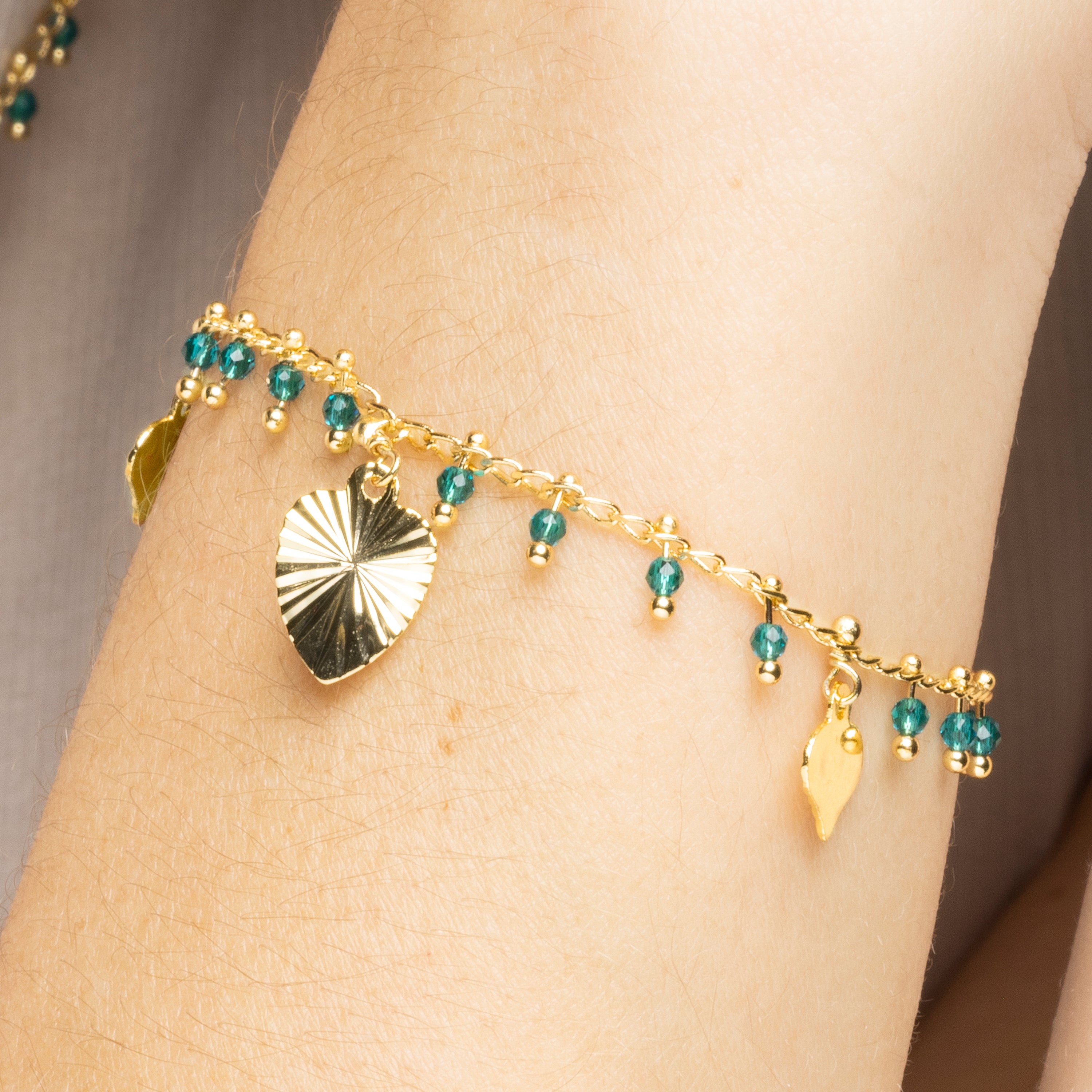 Bracelet en argent sterling 925 et cristal vert finition or jaune 18k - Dadrec