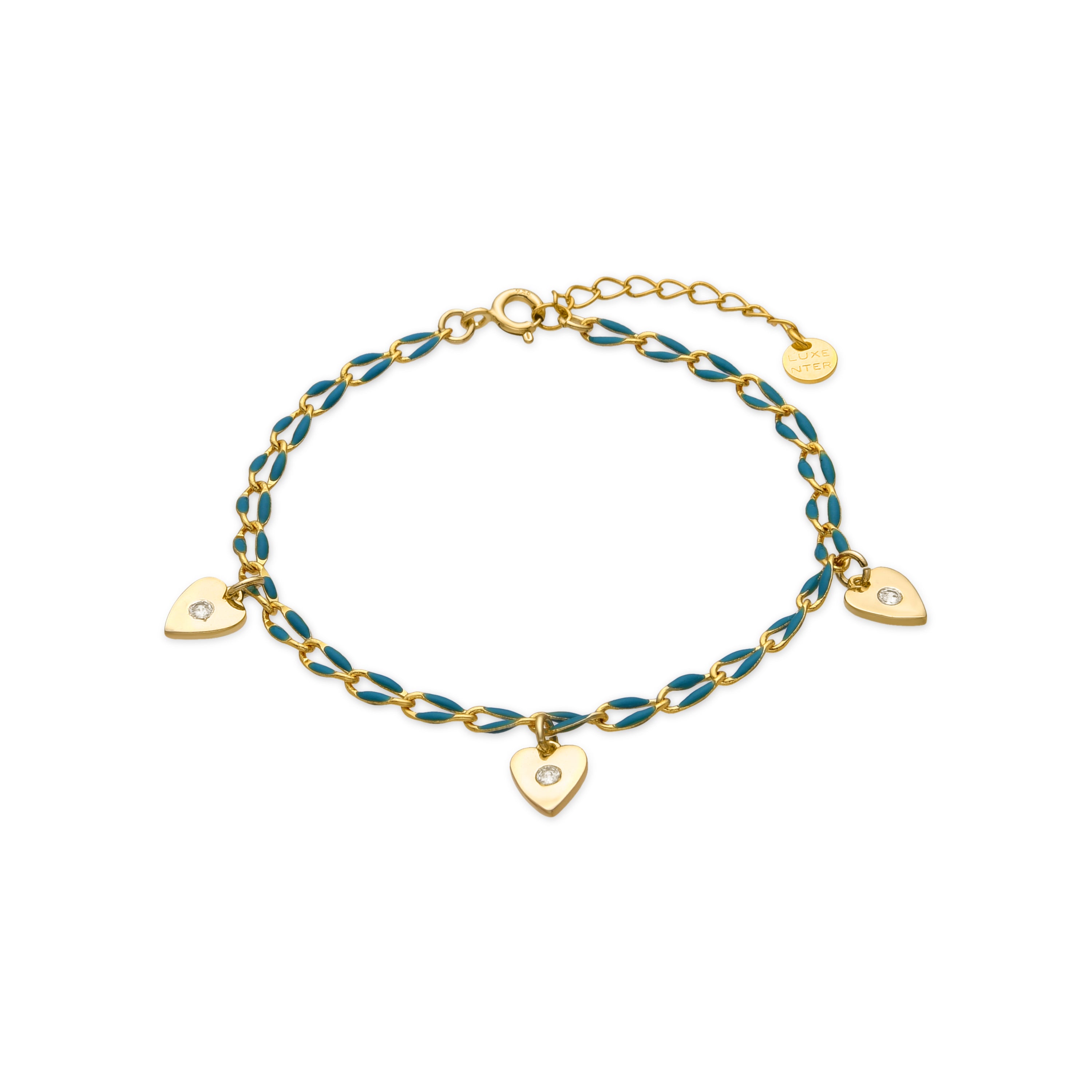 925er Silberarmband mit blauer Lackierung und 18k Gelbgold-Finish - Drukya