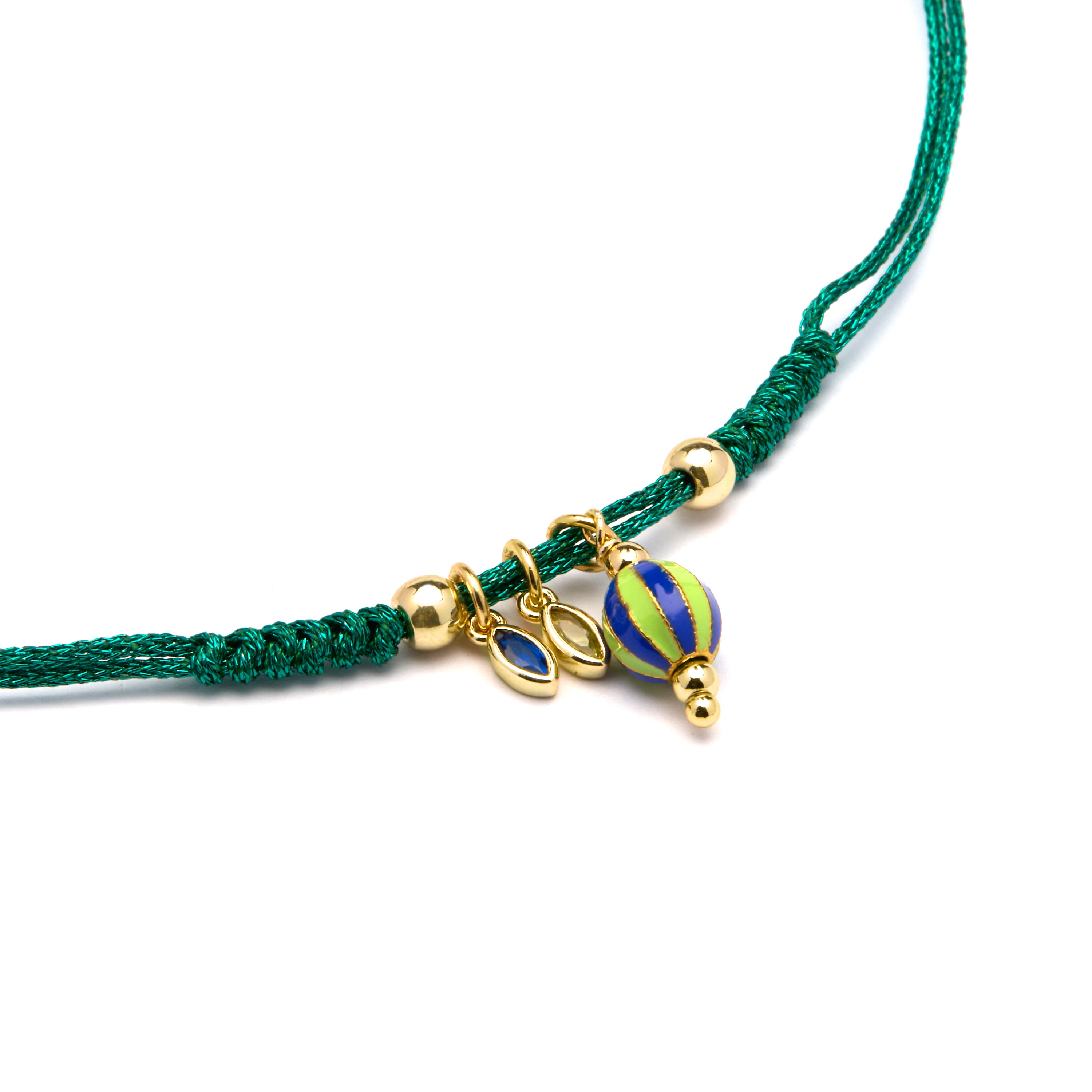 Pulseira de Prata de Lei 925 e Lacado Verde com acabamento em ouro amarelo de 18k - Shaylon