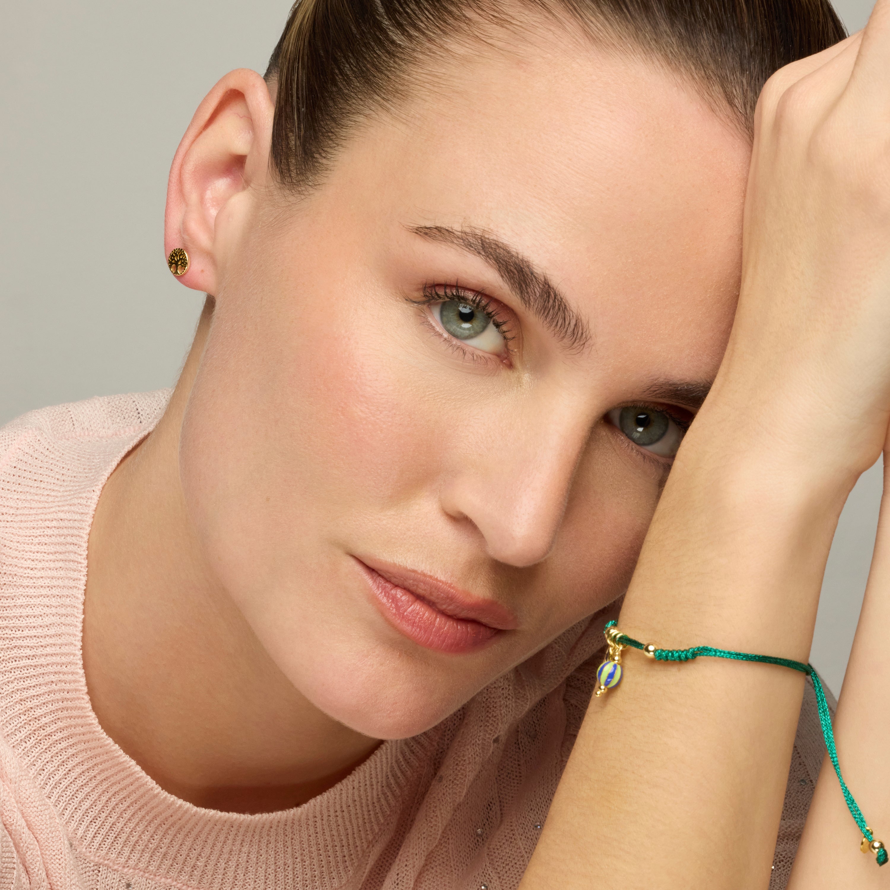 925 Sterling Silver Bracelet with Green Lacquer and 18k Yellow Gold Finish - Shaylon