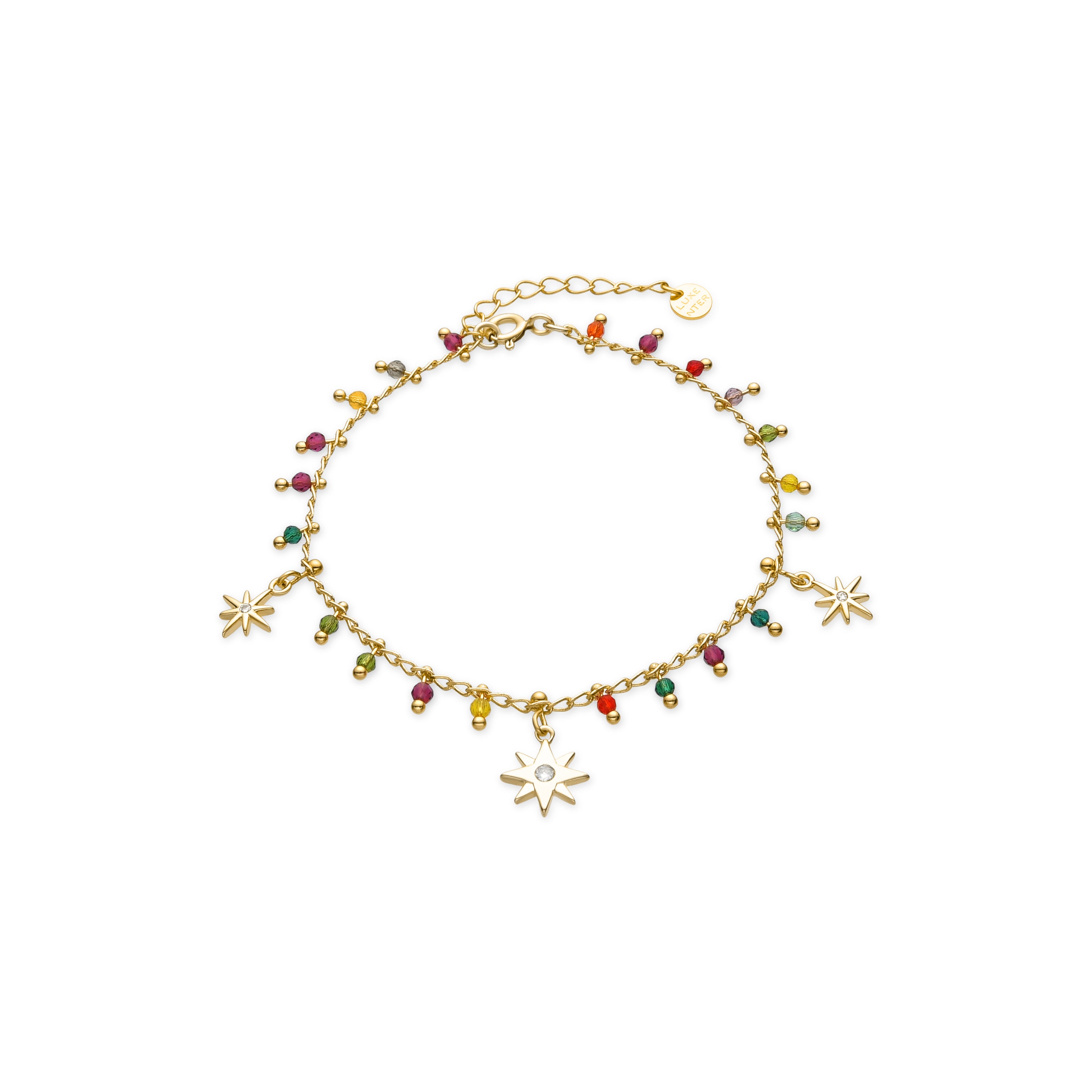 Pulseira de Prata de Lei 925 e Cristal Multicolor acabamento em ouro amarelo de 18k - Huin