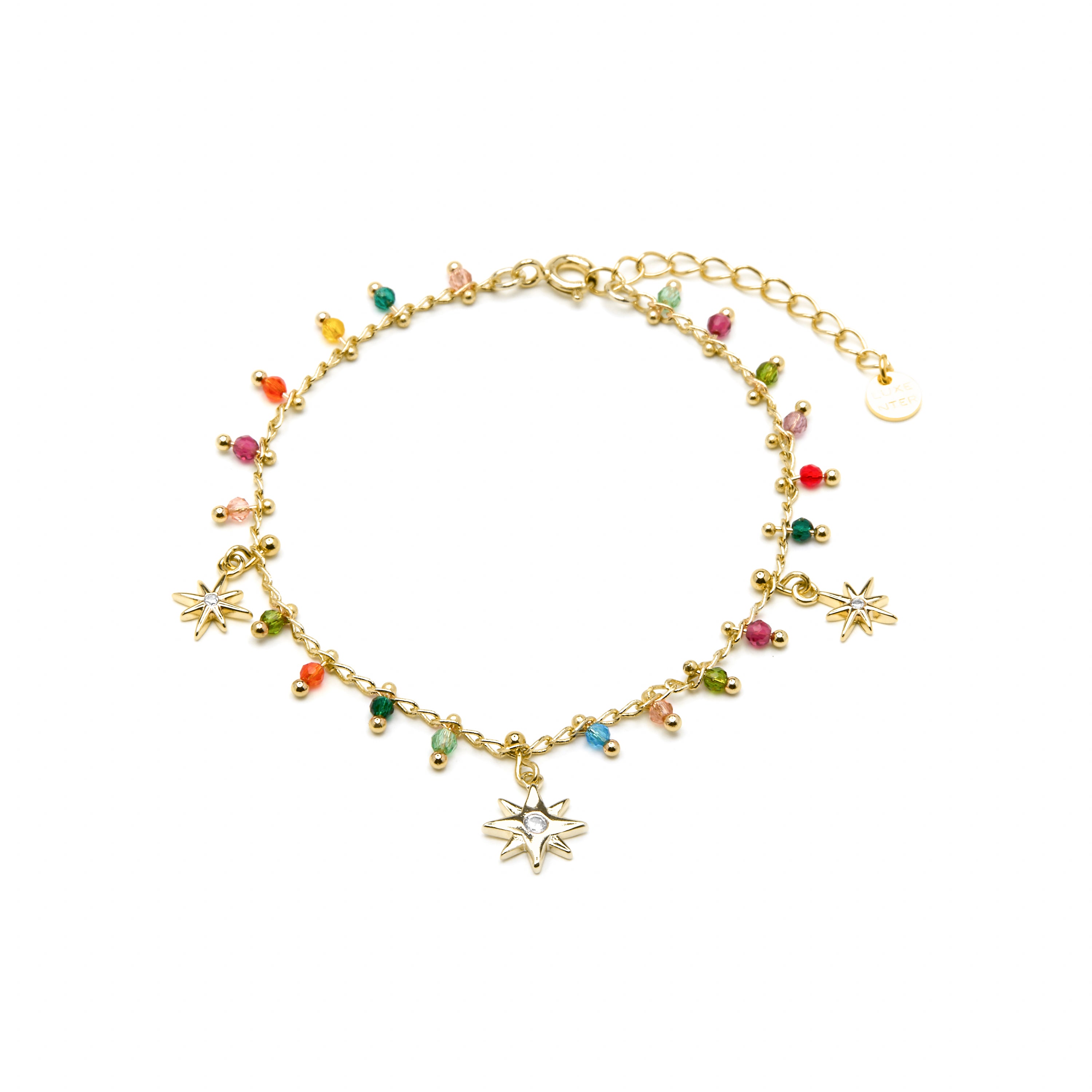 Pulseira de Prata de Lei 925 e Cristal Multicolor acabamento em ouro amarelo de 18k - Huin
