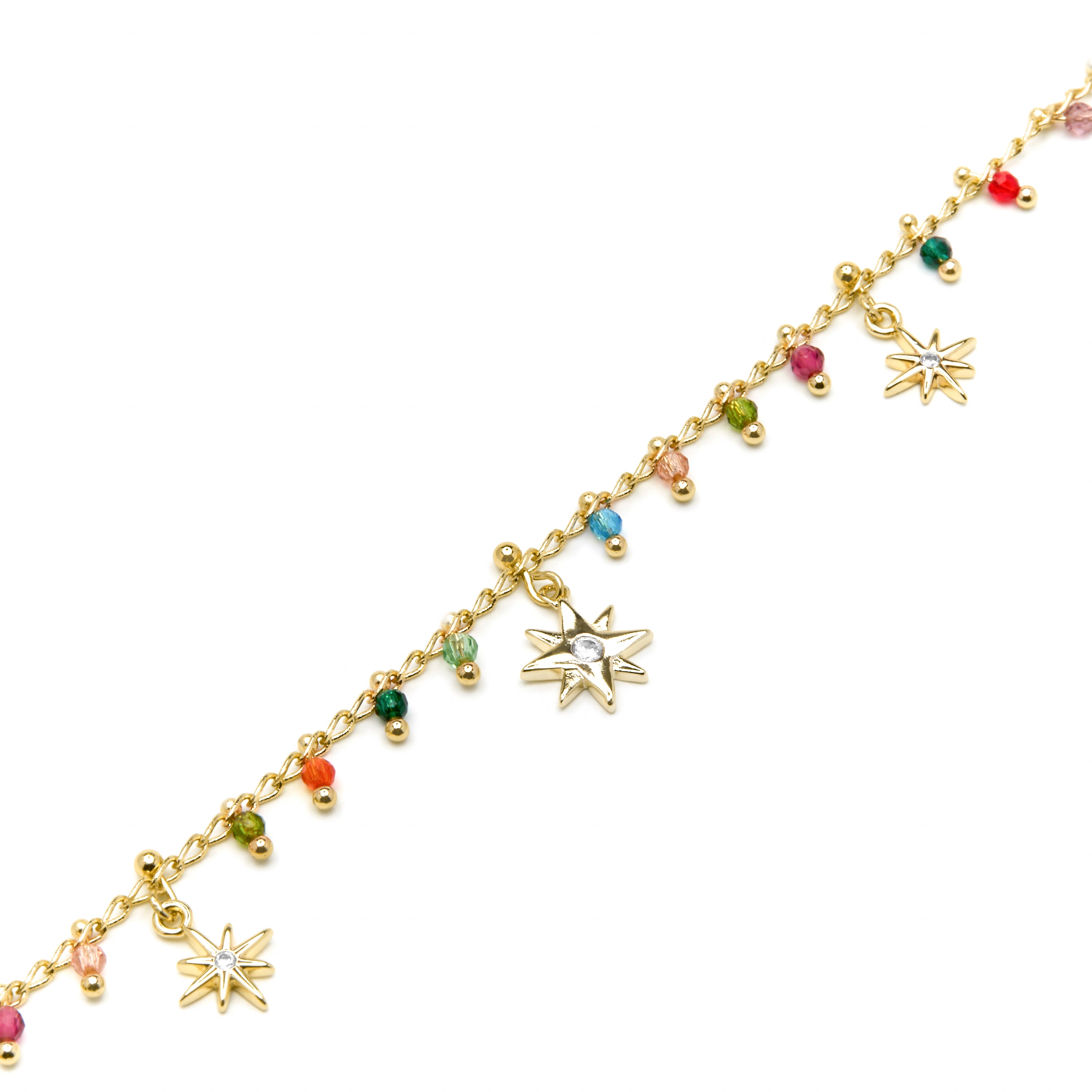Pulseira de Prata de Lei 925 e Cristal Multicolor acabamento em ouro amarelo de 18k - Huin