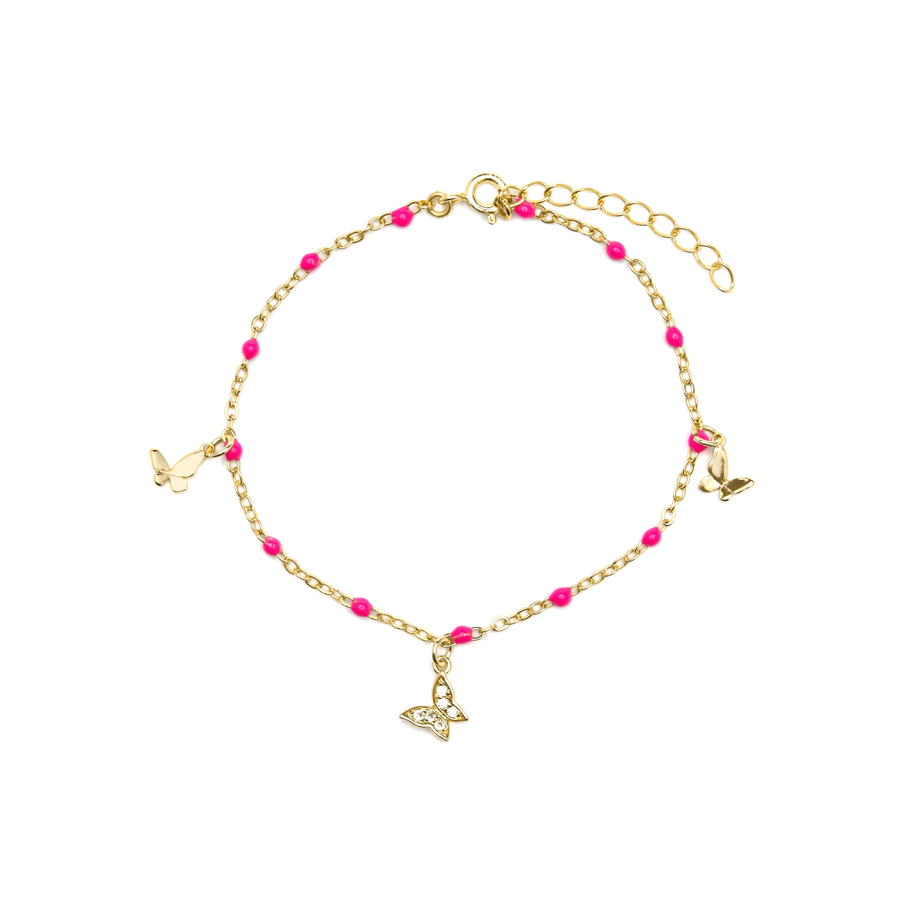 925 Sterling Silver Bracelet with Pink Lacquer and 18k Yellow Gold Finish - Zumre