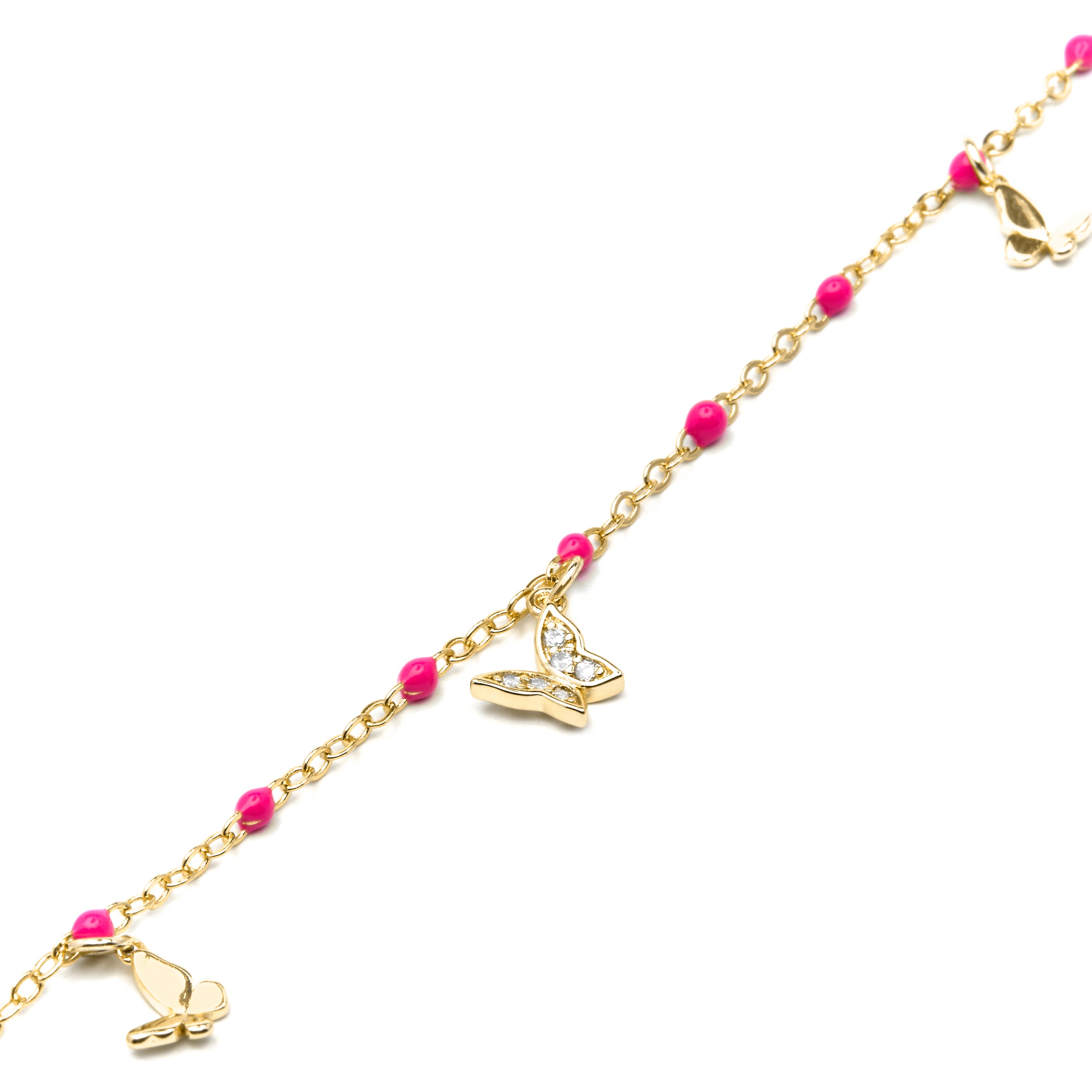 925 Sterling Silver Bracelet with Pink Lacquer and 18k Yellow Gold Finish - Zumre