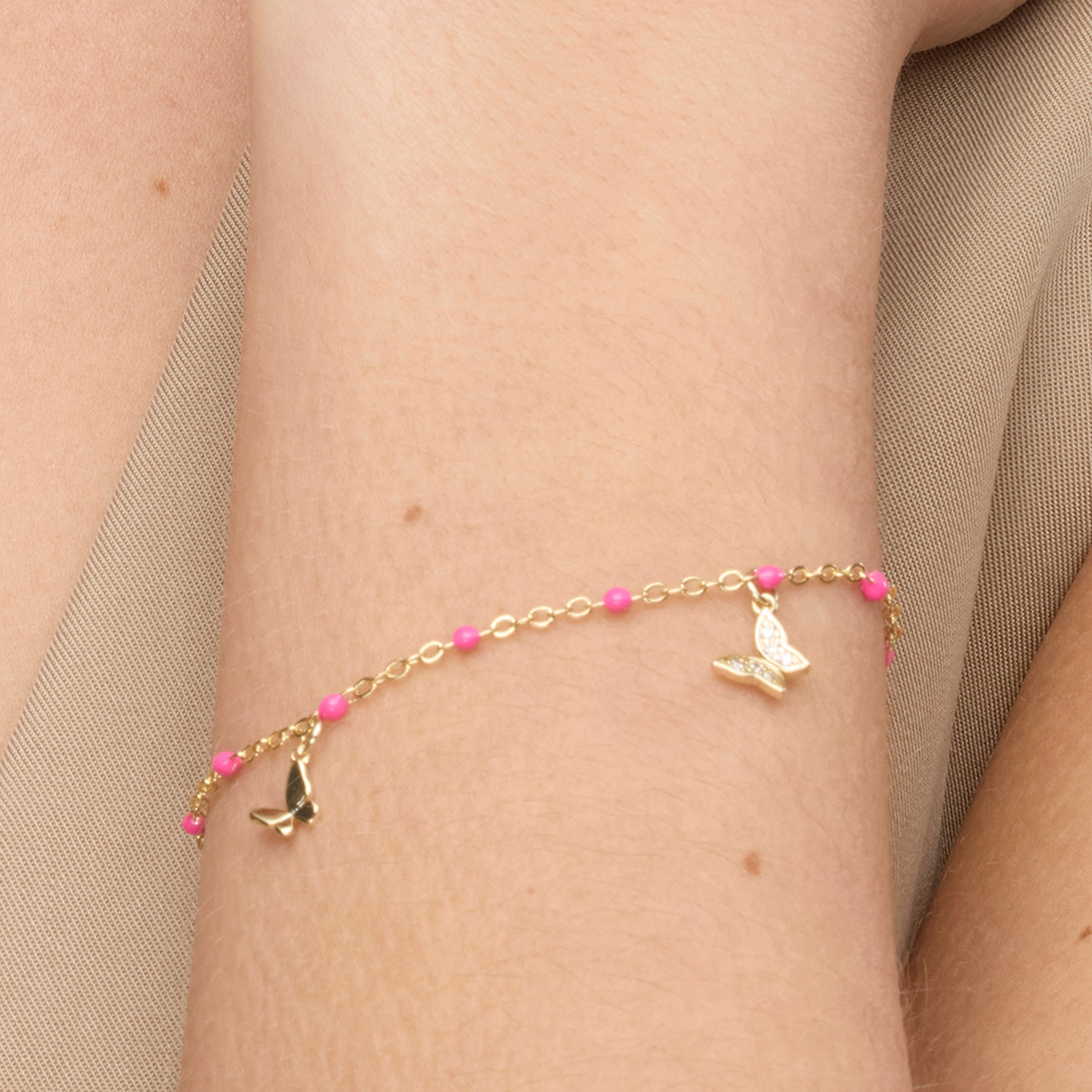 925 Sterling Silver Bracelet with Pink Lacquer and 18k Yellow Gold Finish - Zumre