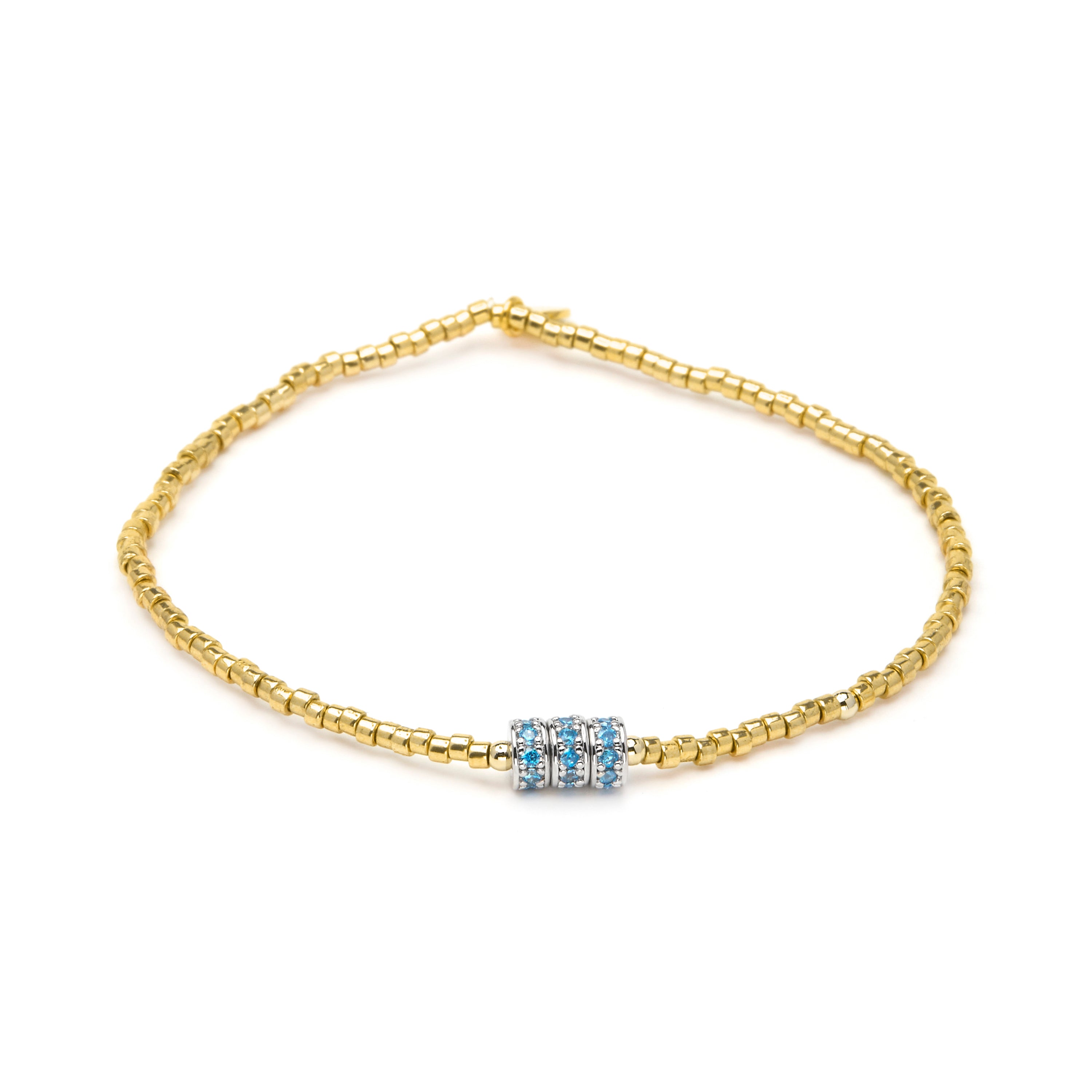 925 Sterling Silver Bracelet with Blue Topaz Cubic Zirconia finished in 18k Yellow Gold - Alsion