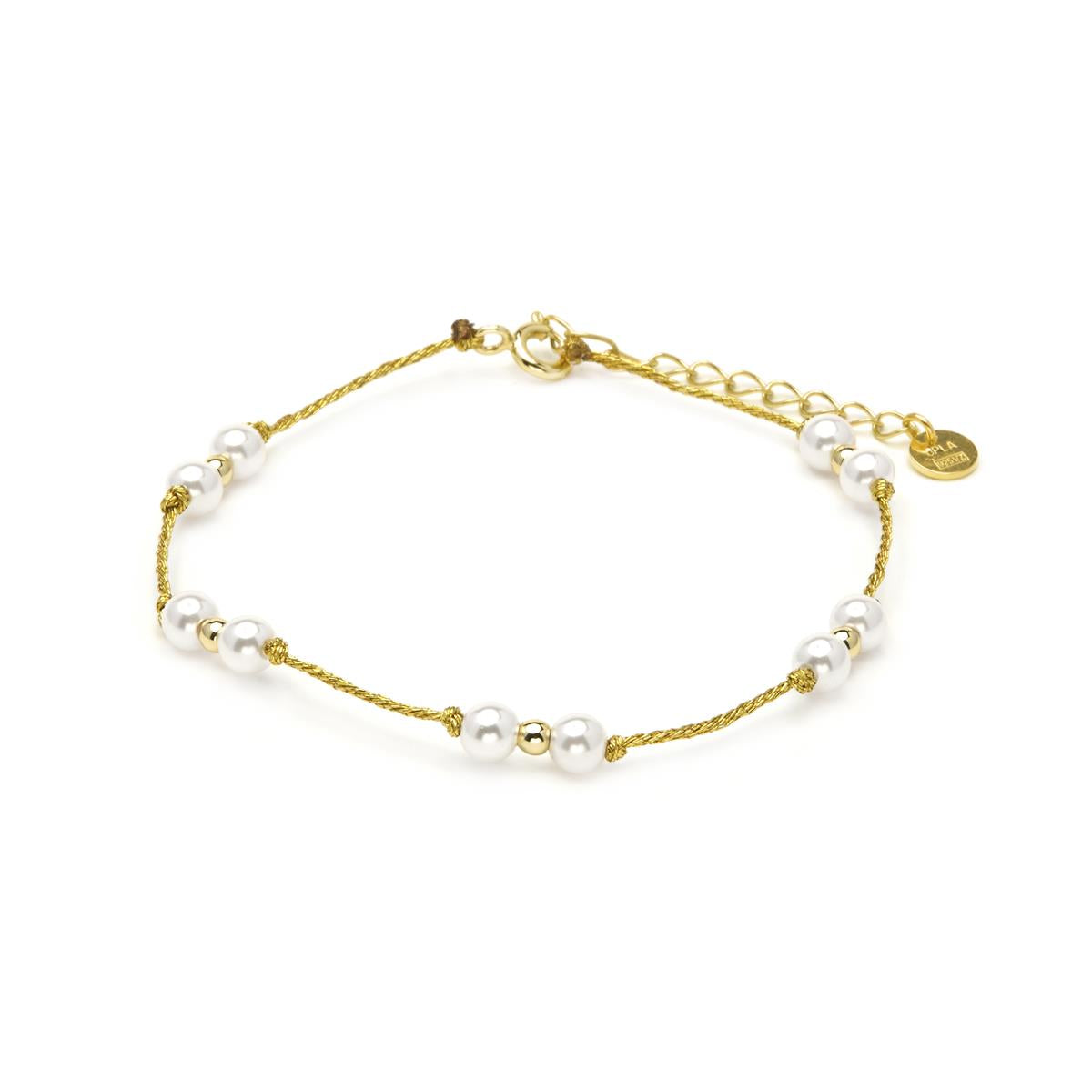 925 Sterling Silver Bracelet with White Pearl finished in 18k Yellow Gold - Deusu