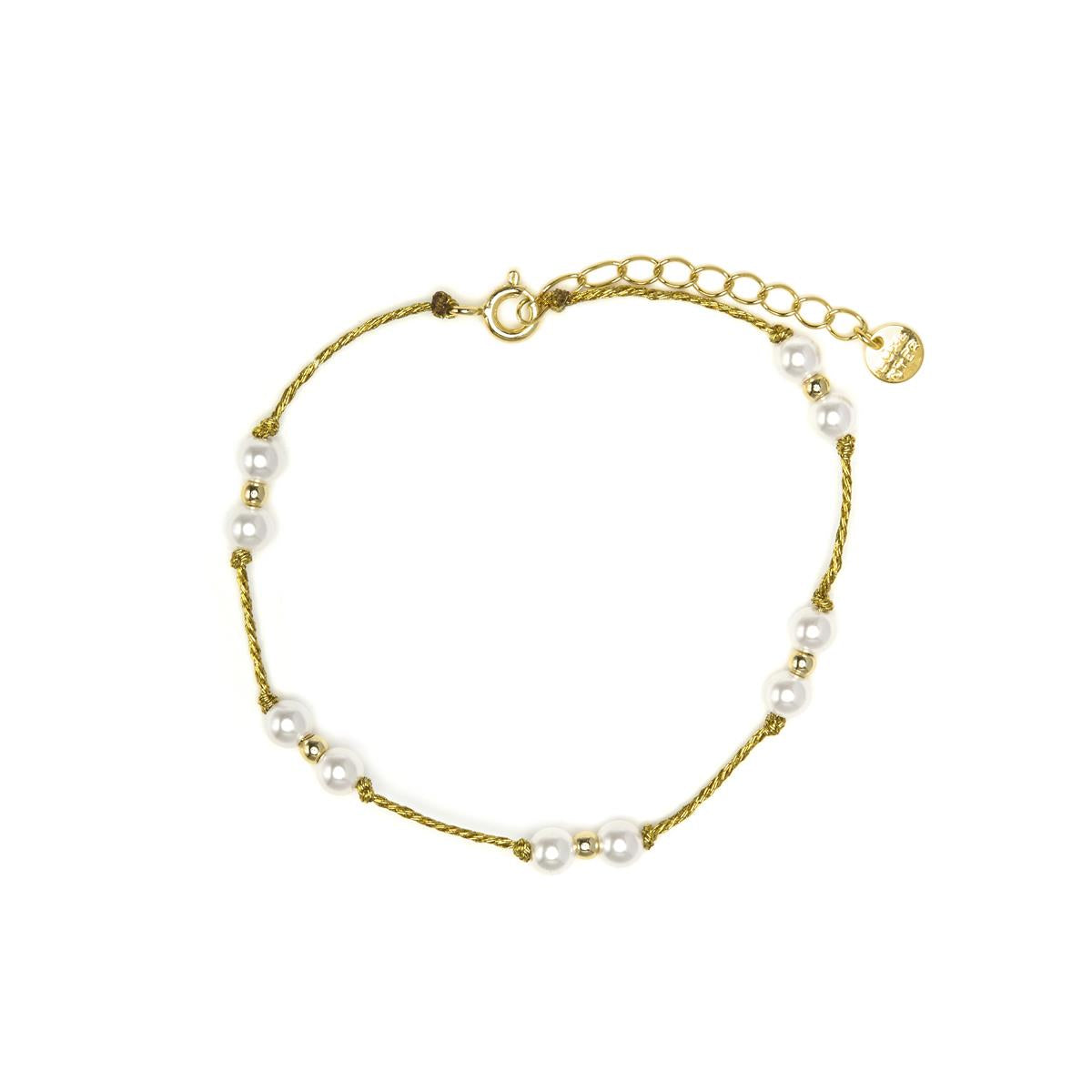 925 Sterling Silver Bracelet with White Pearl finished in 18k Yellow Gold - Deusu