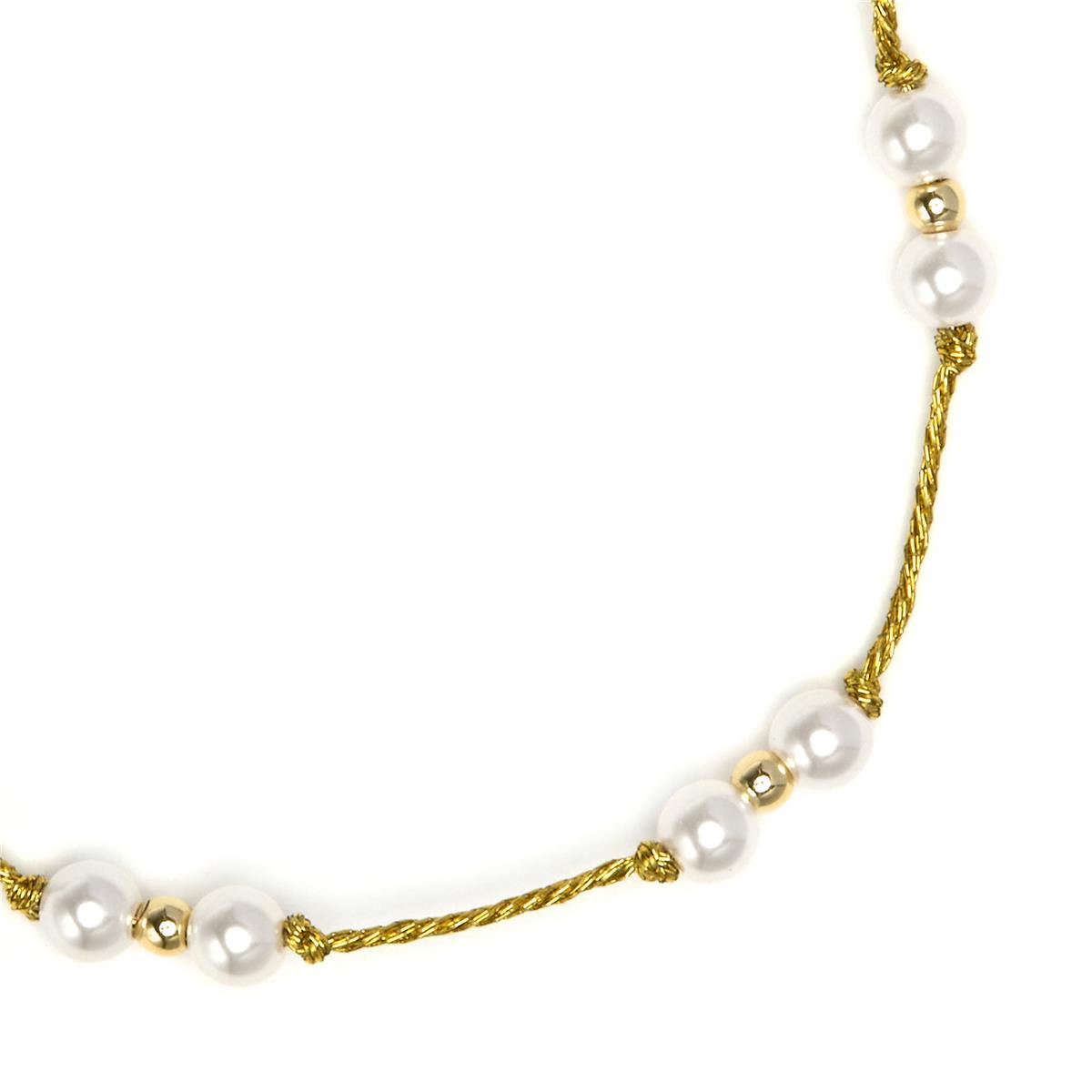 925 Sterling Silver Bracelet with White Pearl finished in 18k Yellow Gold - Deusu