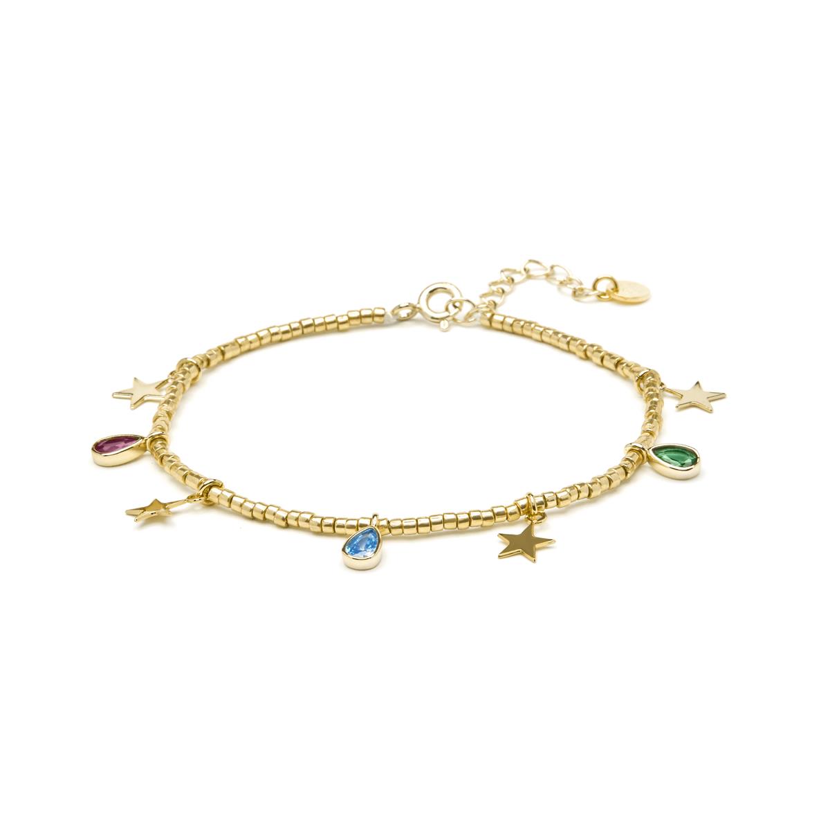 Pulsera de Plata de Ley 925 y Circonita Multicolor acabado en oro amarillo 18k - Itza