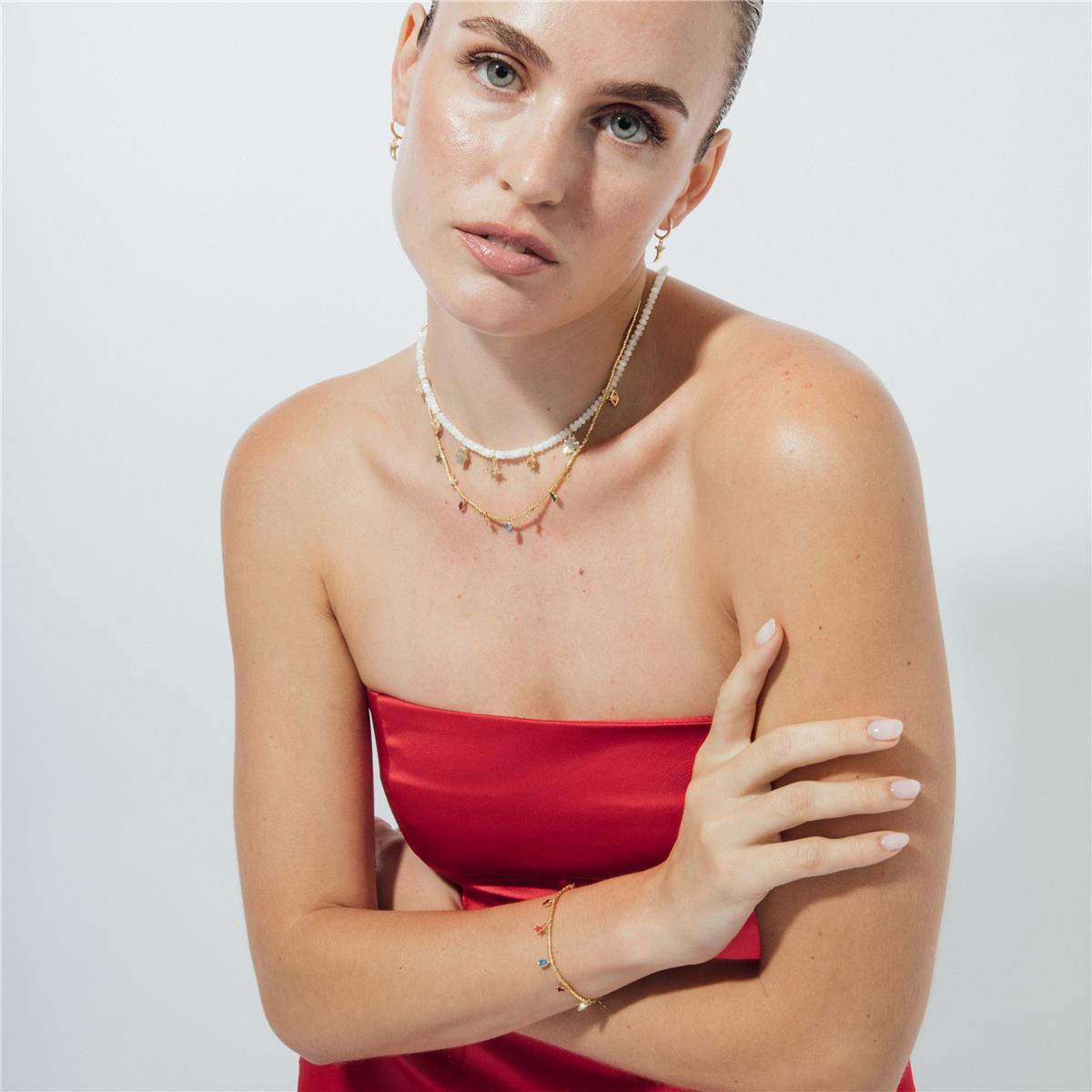 Pulsera de Plata de Ley 925 y Circonita Multicolor acabado en oro amarillo 18k - Itza