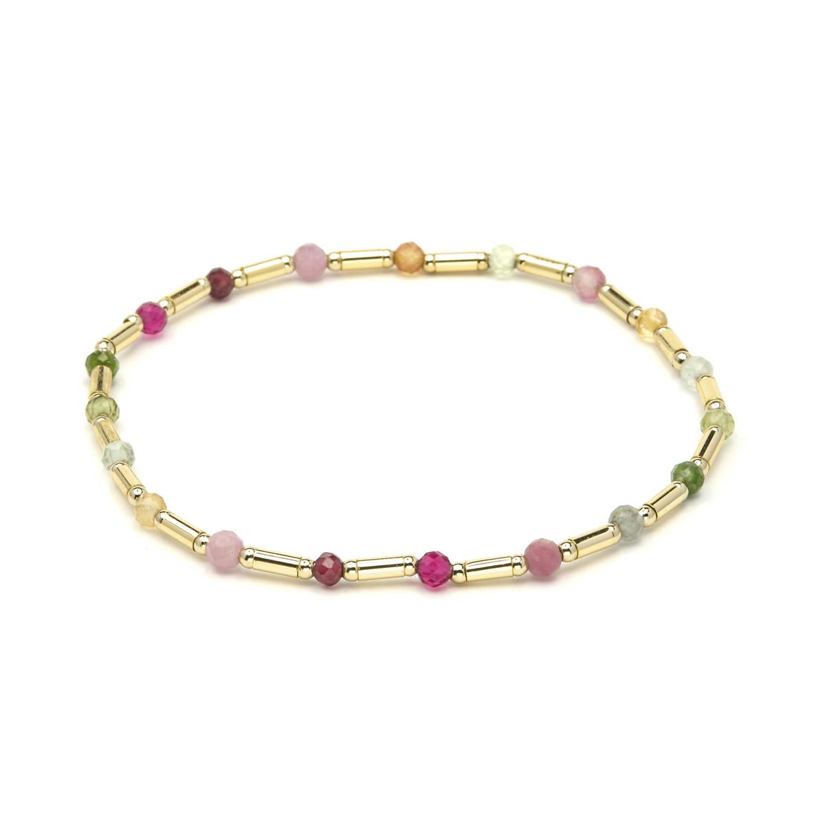 Pulsera de Plata de Ley 925 y Turmalina Multicolor acabado en oro amarillo 18k - Otssy