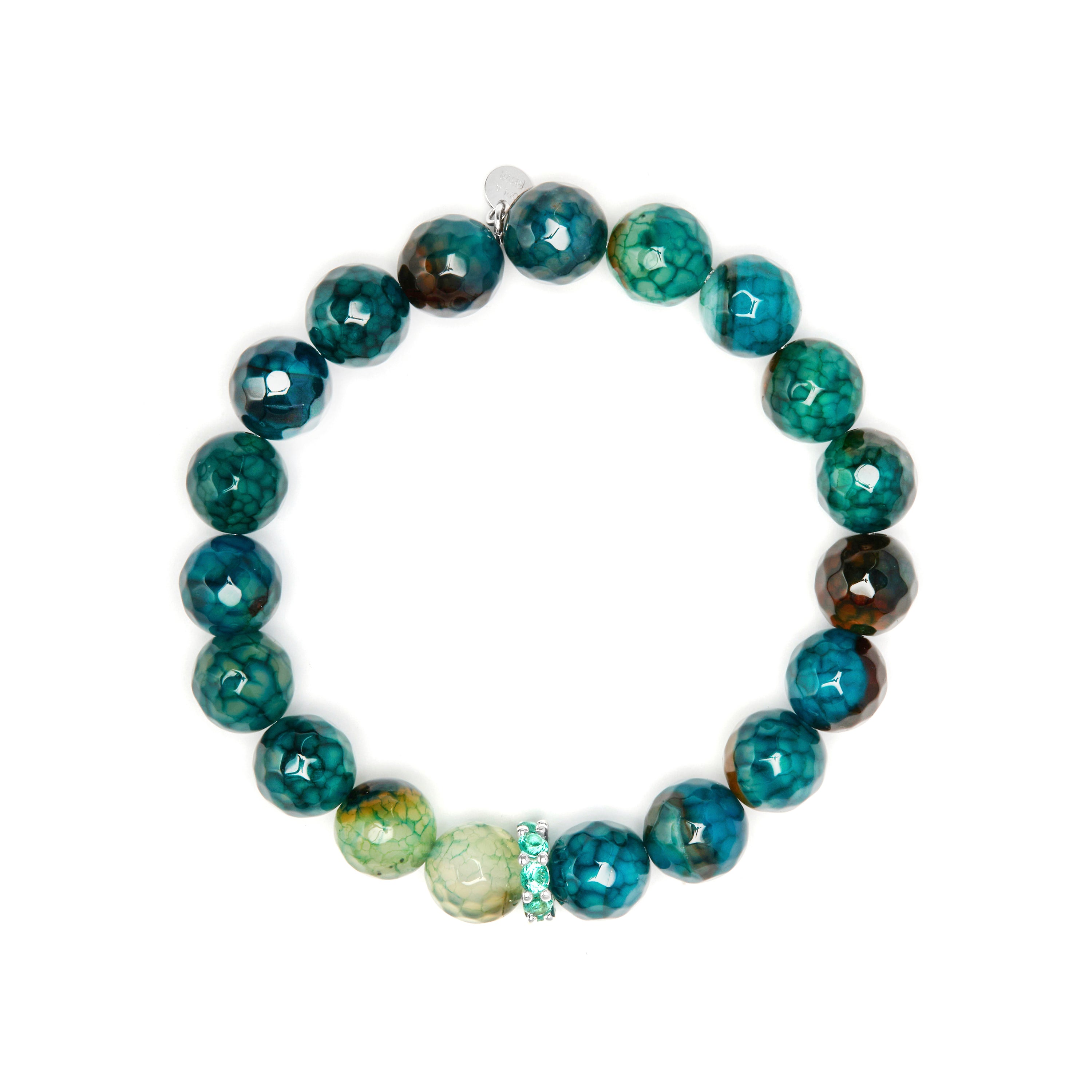 Bracelet en argent sterling 925 et agate verte finition or jaune 18k - Kremi