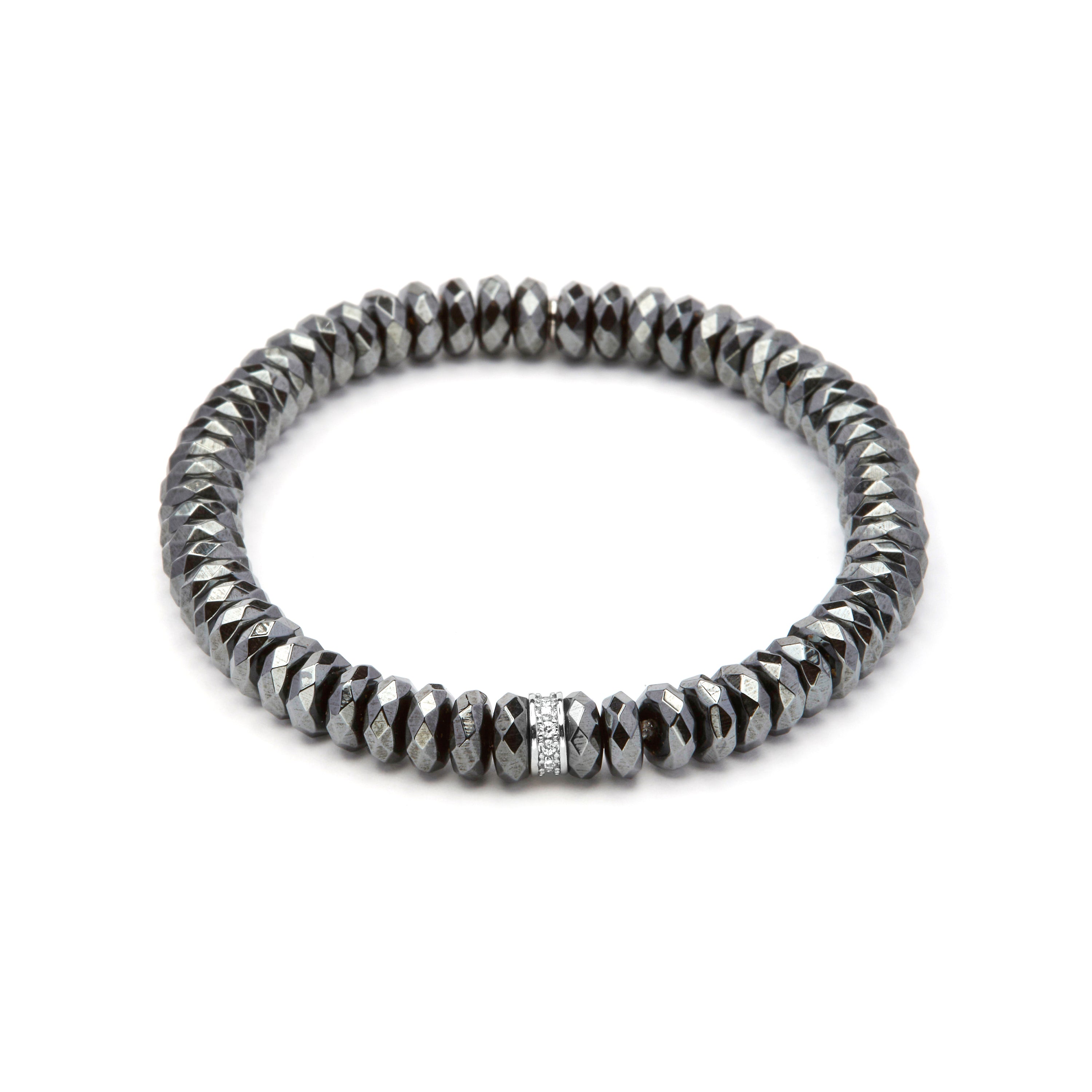 Pulseira de Prata de Lei 925 e Hematita com acabamento em ródio - Sihi
