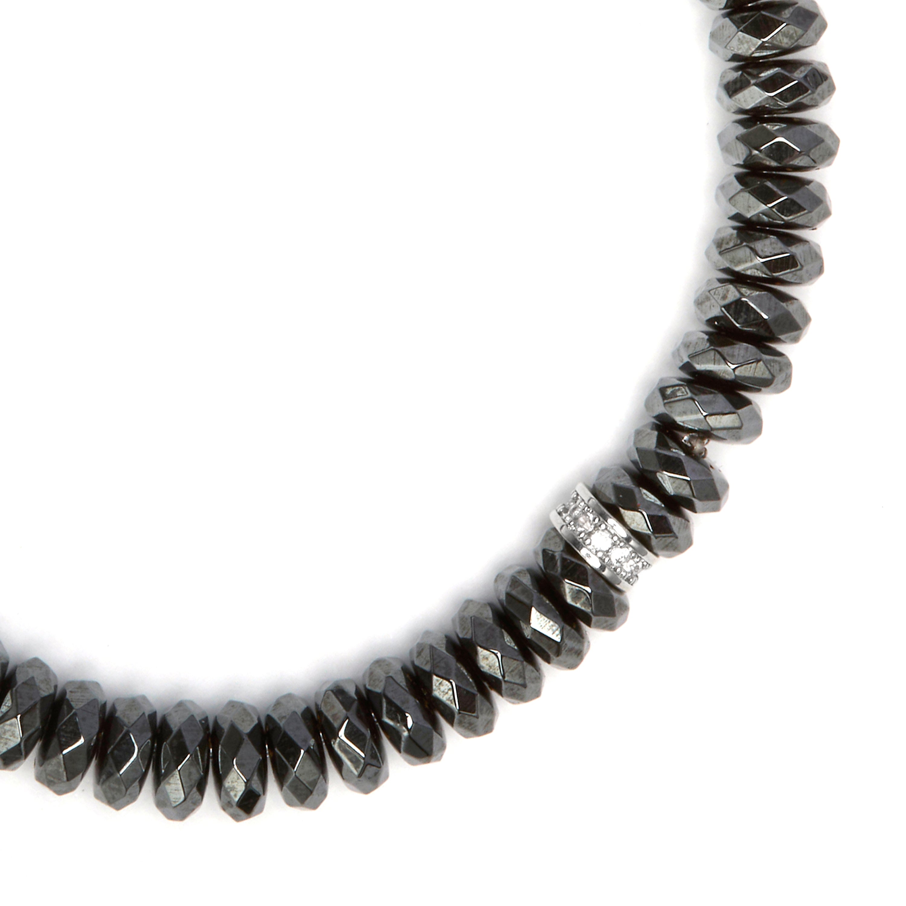 Pulseira de Prata de Lei 925 e Hematita com acabamento em ródio - Sihi