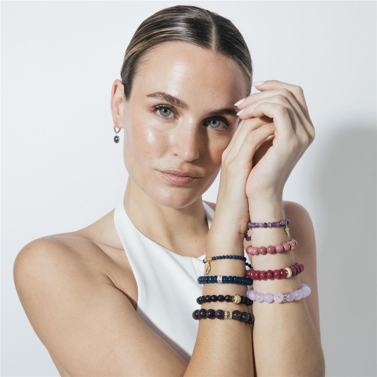 Pulsera de Plata de Ley 925 y Rodocrosita acabado en oro amarillo 18k - Kamida