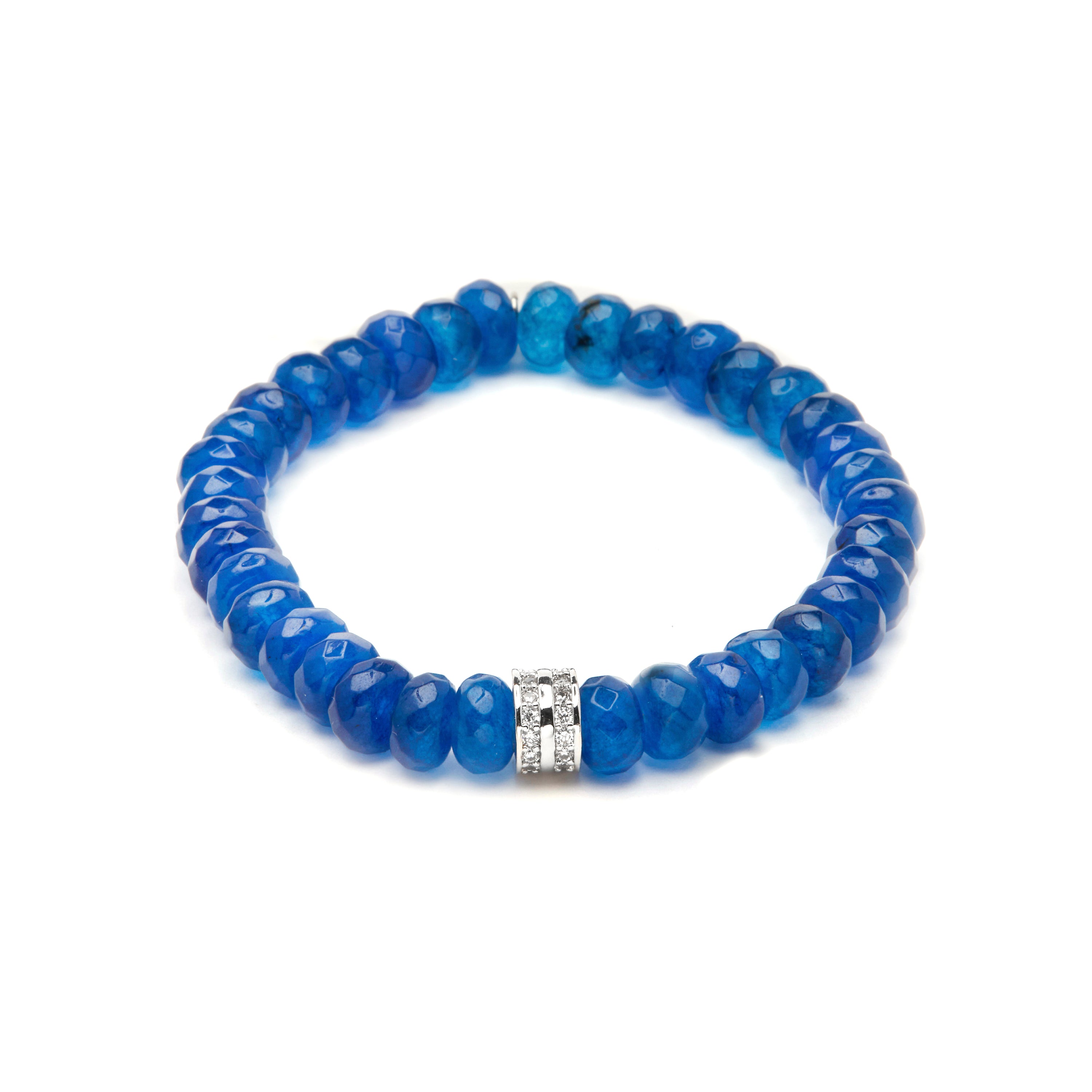 Bracciale in argento sterling 925 e giada blu con finitura in rodio - Hado