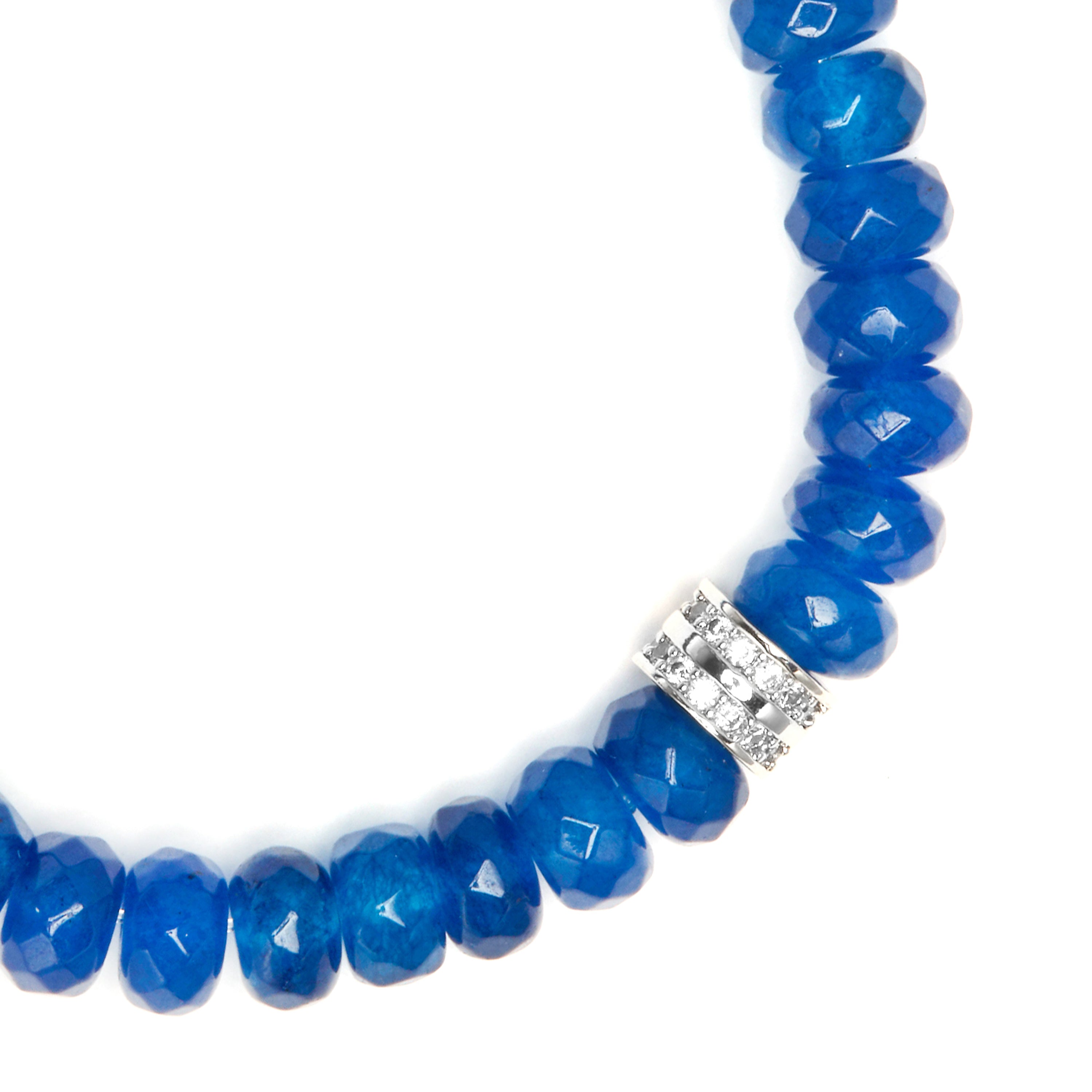Bracciale in argento sterling 925 e giada blu con finitura in rodio - Hado