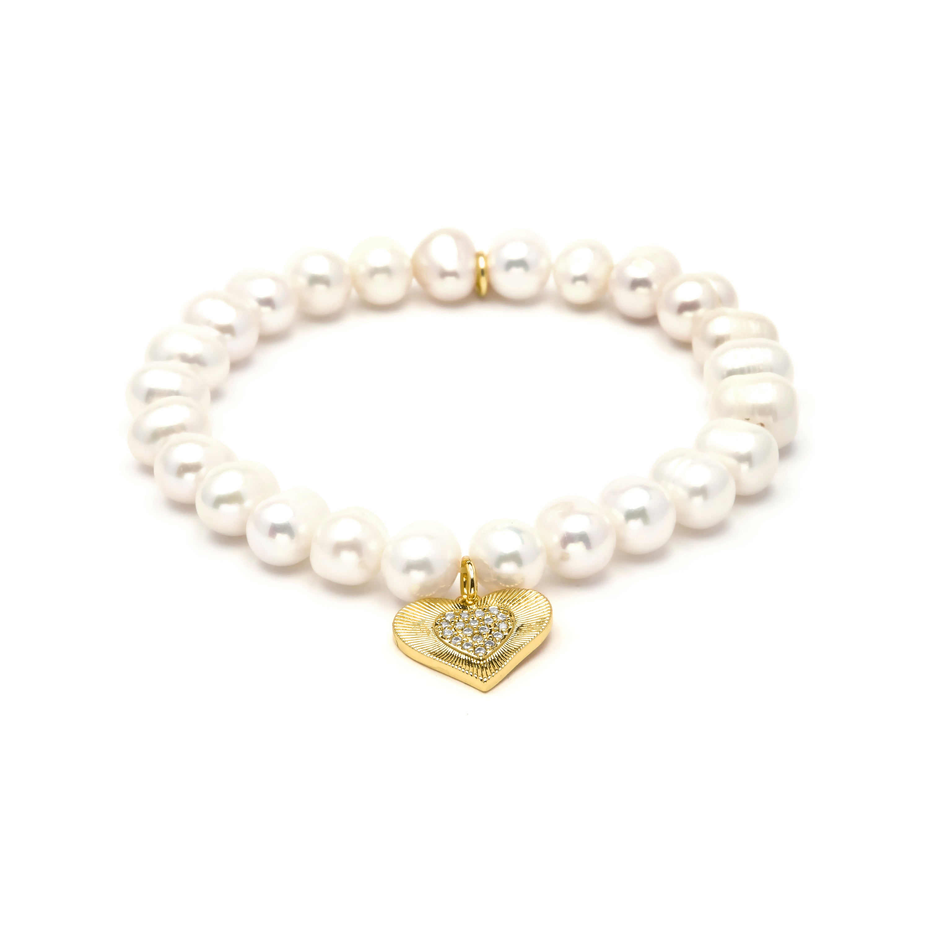 Pulseira de Prata de Lei 925 e Pérola Branca com acabamento em ouro amarelo 18k - Ramiya
