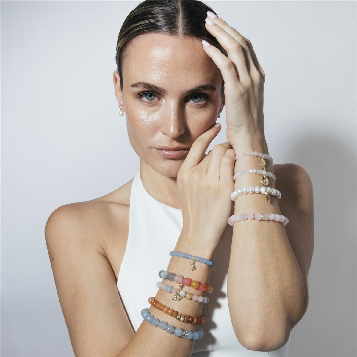 Pulsera de Plata de Ley 925 y Cuarzo Rosa acabado en oro amarillo 18k - Yifaw