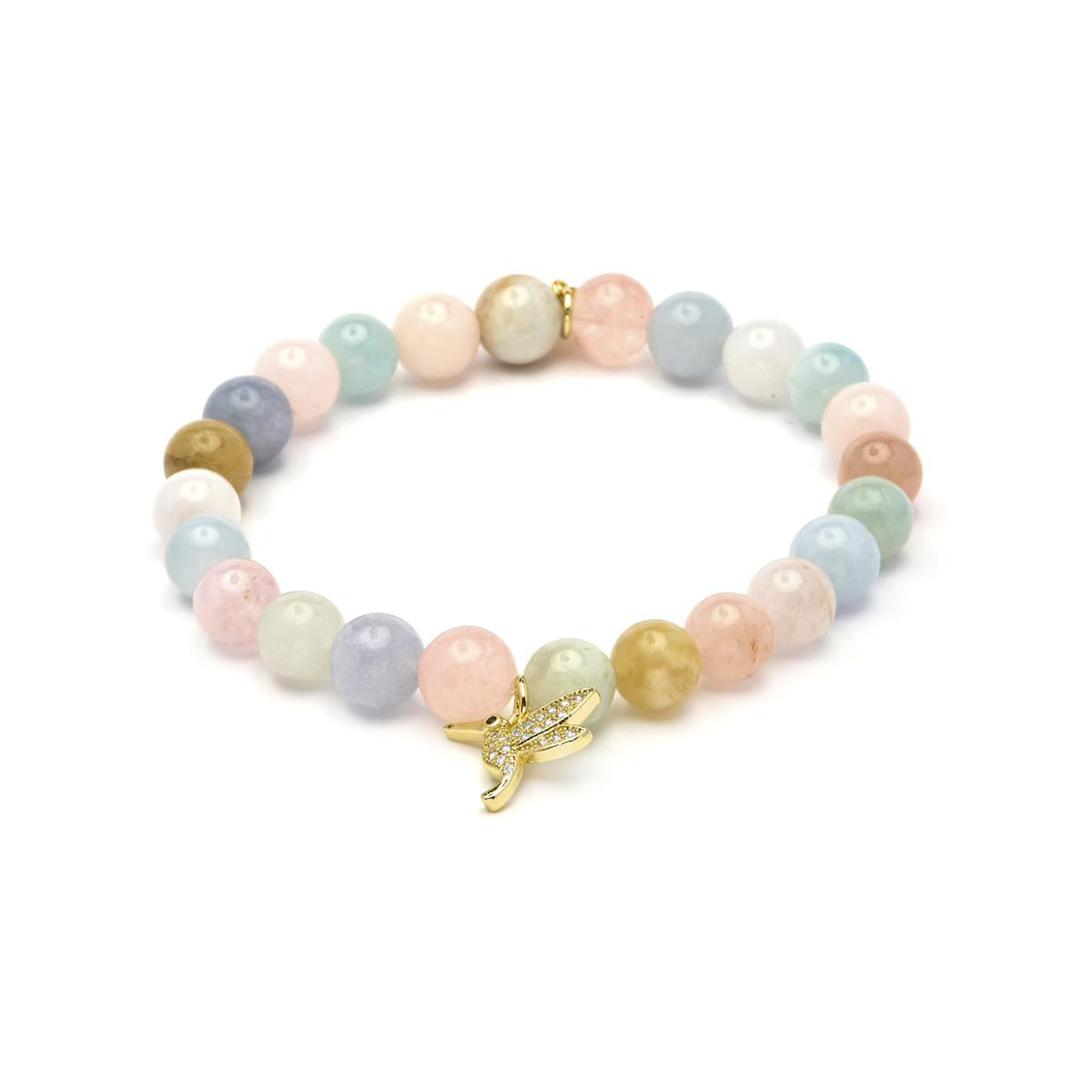 Pulsera de Plata de Ley 925 y Morganita Natural acabado en oro amarillo 18k - Thulko