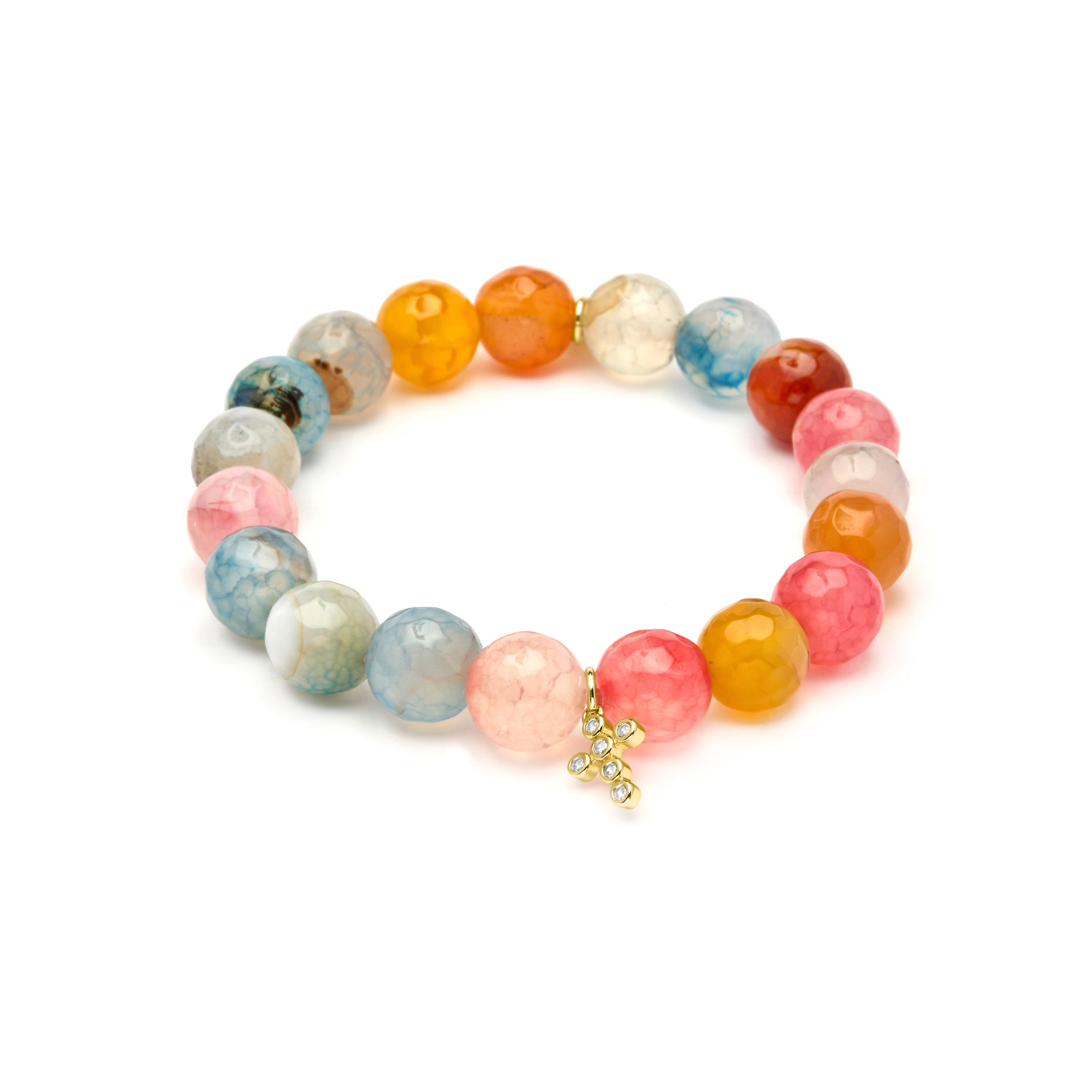 Pulseira de Prata de Lei 925 e Ágata Multicolor com acabamento em ouro amarelo 18k - Morak