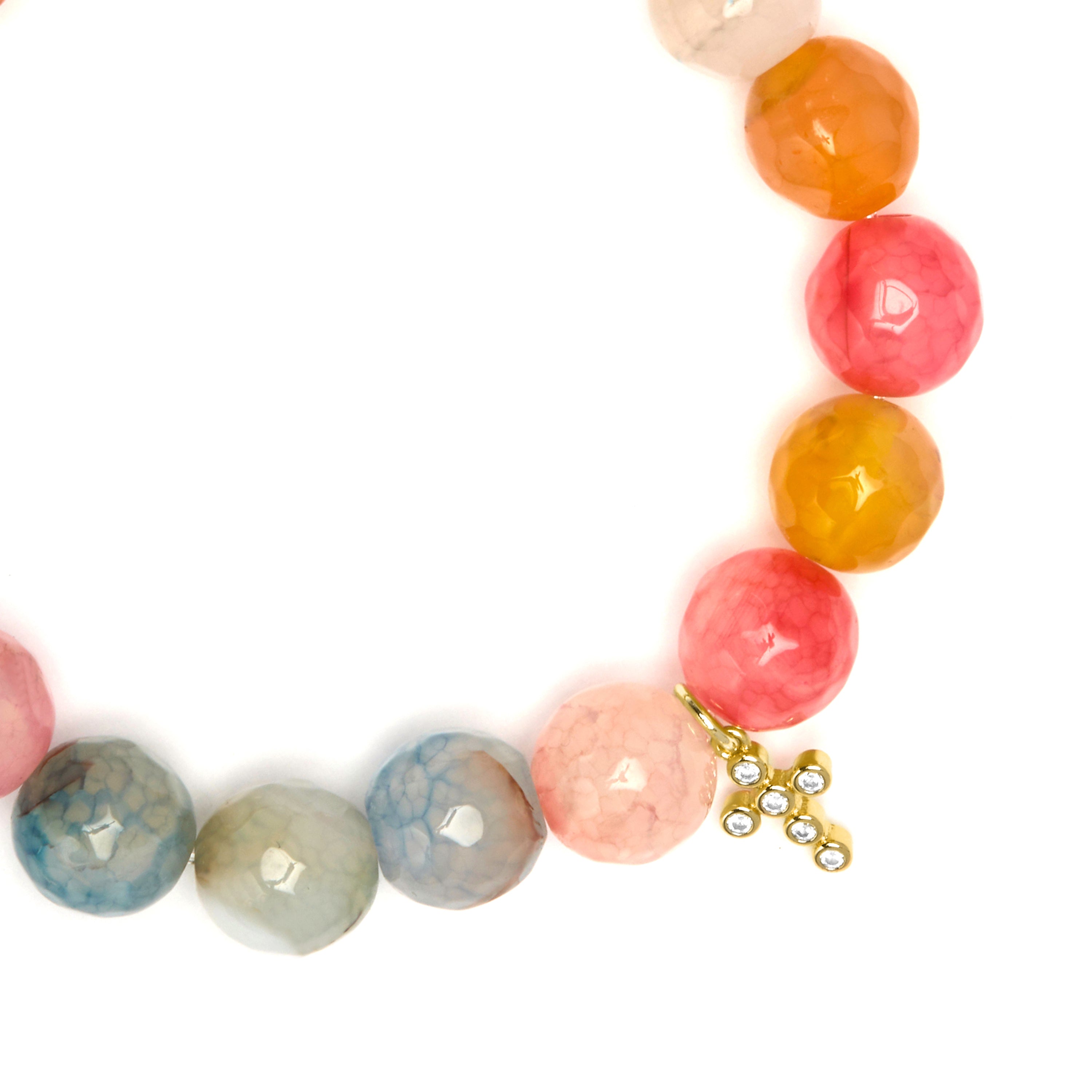 Pulseira de Prata de Lei 925 e Ágata Multicolor com acabamento em ouro amarelo 18k - Morak