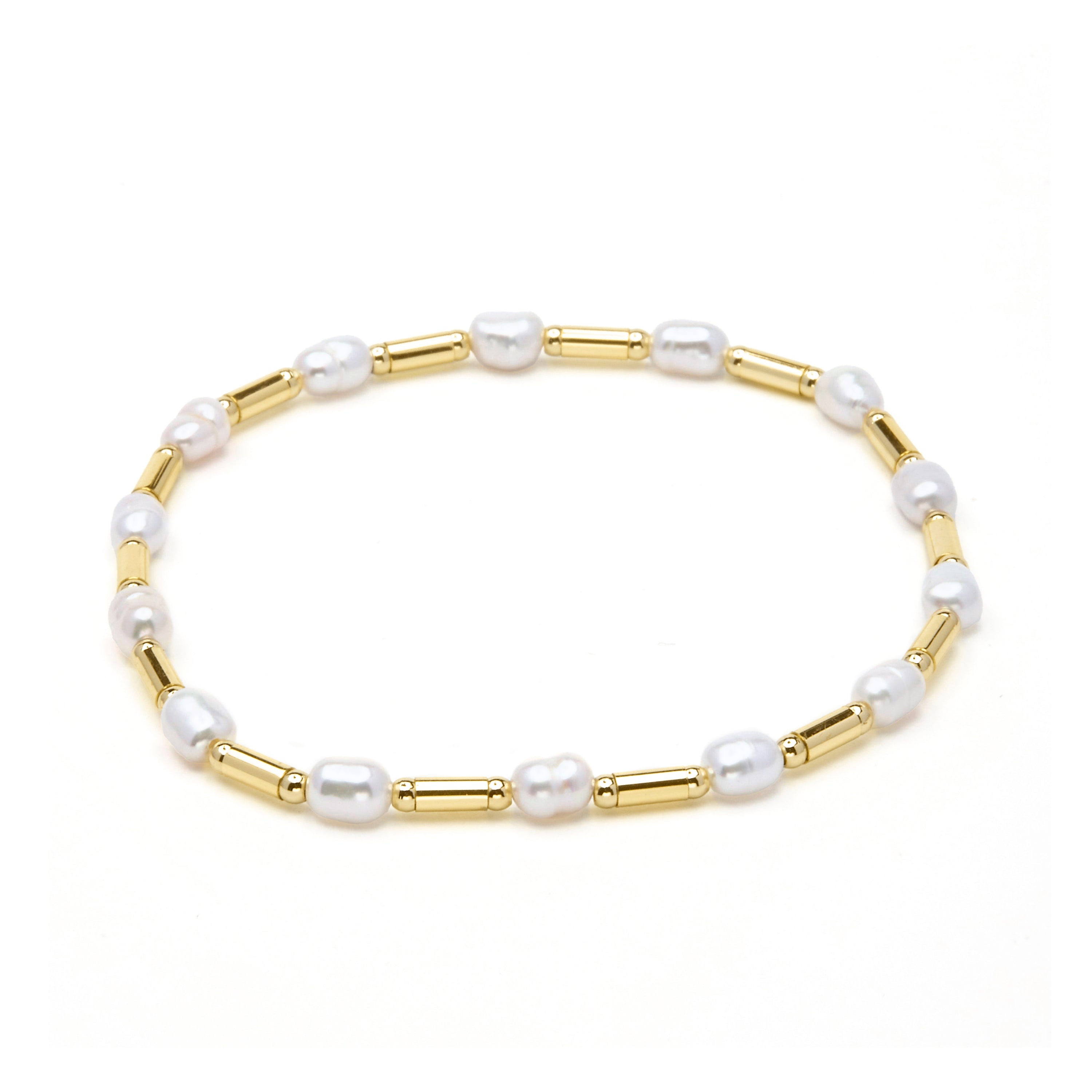 925 Sterling Silver Bracelet and White Pearl finished in 18k Yellow Gold - Laurid