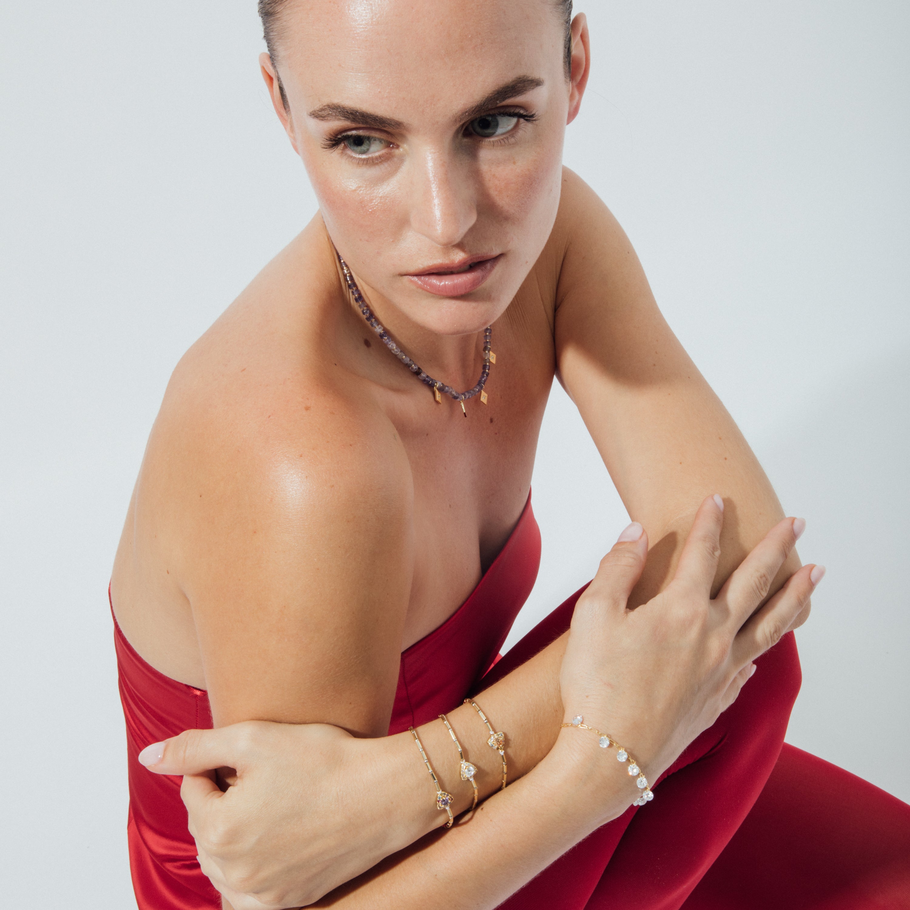 925 Sterling Silver Bracelet with Multicolor Cubic Zirconia finished in 18k Yellow Gold - Aldra