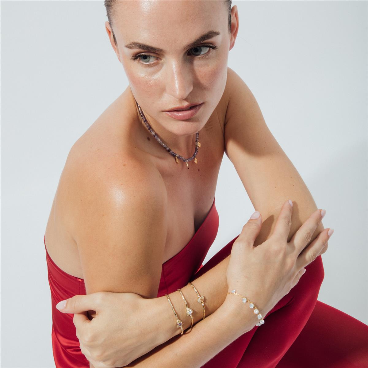 Pulsera de Plata de Ley 925 y Circonita Multicolor acabado en oro amarillo 18k - Aldra